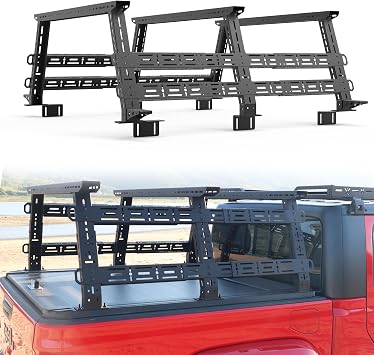Overland Truck Bed Racks Adjustable 16 to 25 High with 4 Crossbars Overland Bed Rack Compatible for Gladiator JT Tacoma Frontier GMC Canyon Colorado Ranger Maverick Ridgeline Amarok Cargo Racks