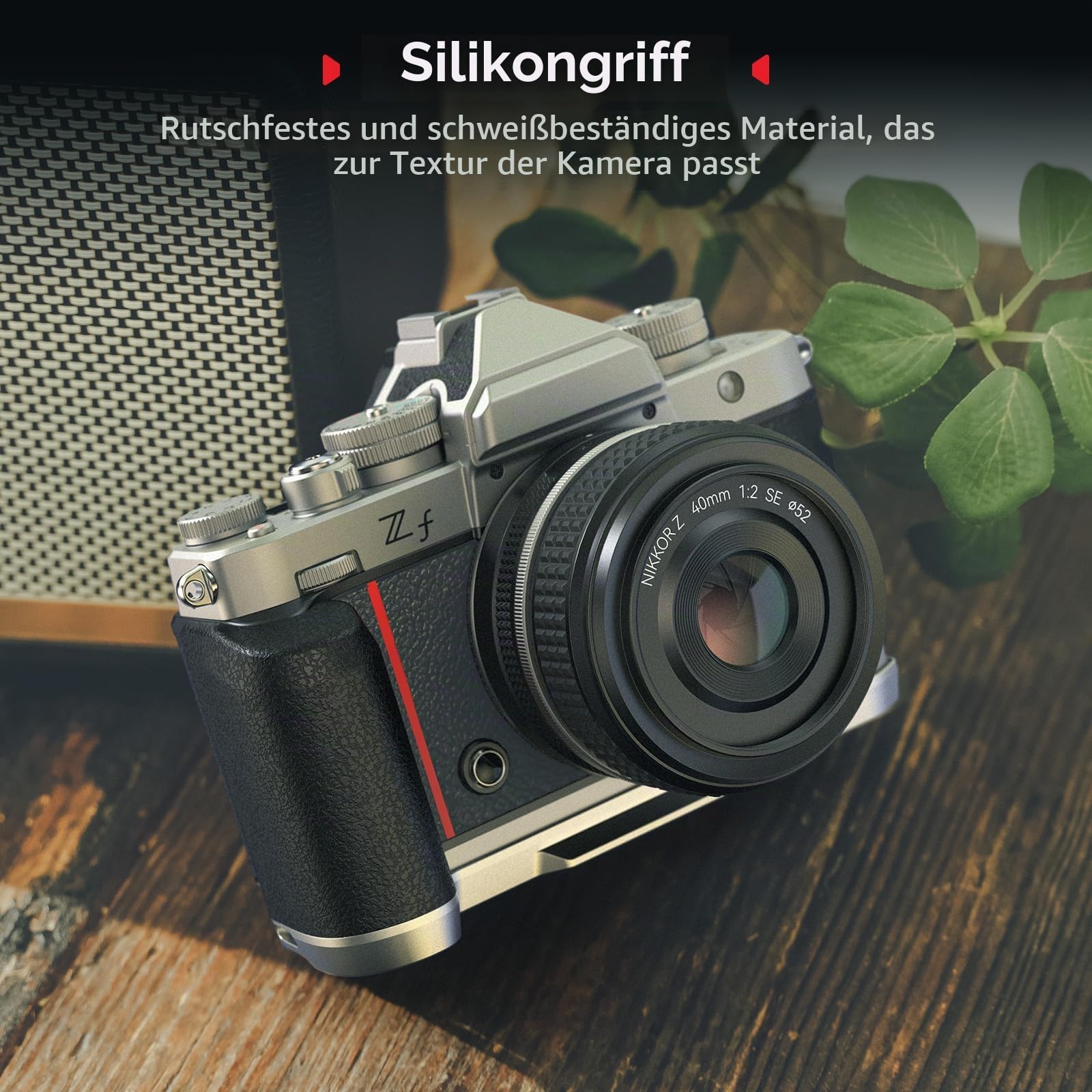 SMALLRIG Silikon L Griff für Nikon Z f mit integrierter für Arca-Swiss-Schnellwechselplatte und Handschlaufenöffnung, ergonomischer Silikon-Handgriff mit 1/4"-20-Gewindebohrungen (Silber) – 5706