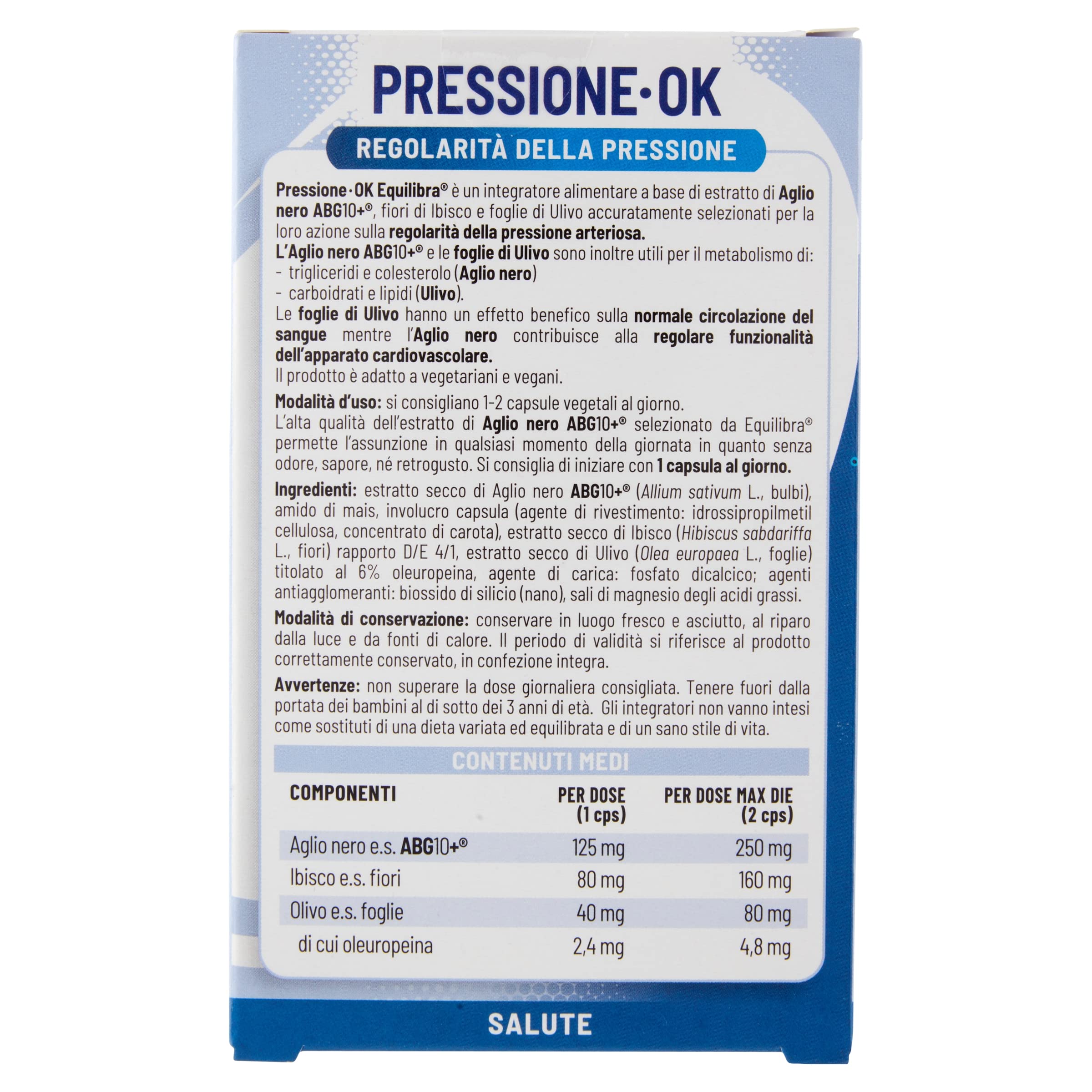 Equilibra Integratori Alimentari, Pressione Ok, a Base di Aglio Nero ABG10+, Fiori di Ibisco e Foglie di Ulivo, Senza Odore e Retrogusto, Pressione Arteriosa Regolare, 40 Capsule Vegetali