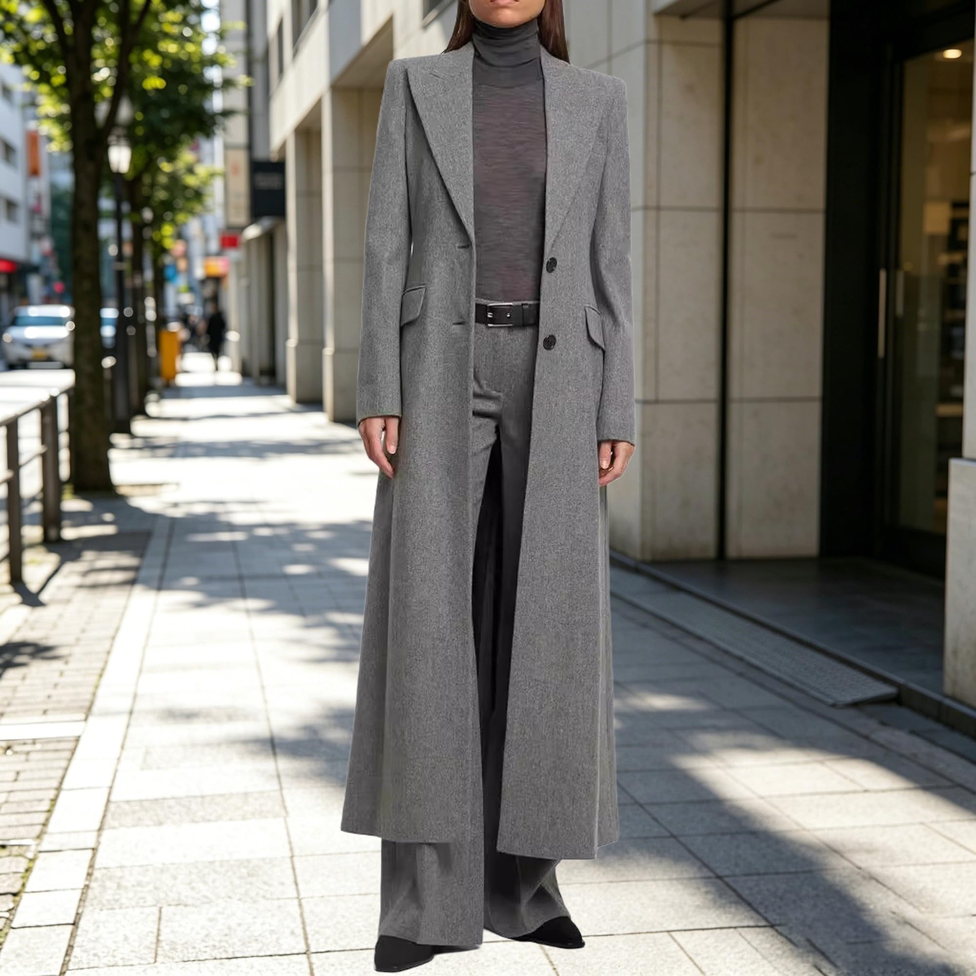 Trench d'hiver élégant pour femme avec revers cranté | Veste trench longue, manteau classique, col à revers, boutons sur le devant, couche d'hiver décontractée et élégante