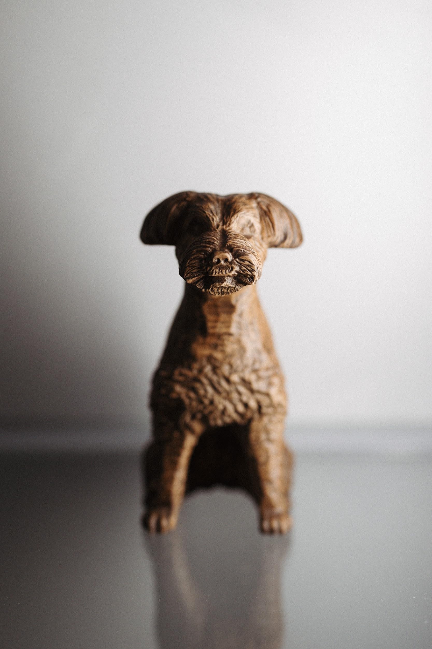 5.12" Schnauzer Dog Figurine – Handcrafted Wooden Animal Statue, Realistic Pet Sculpture, Miniature Home Decor Collectible, Birthday or Christmas Gift, Dog Memorial Ornament