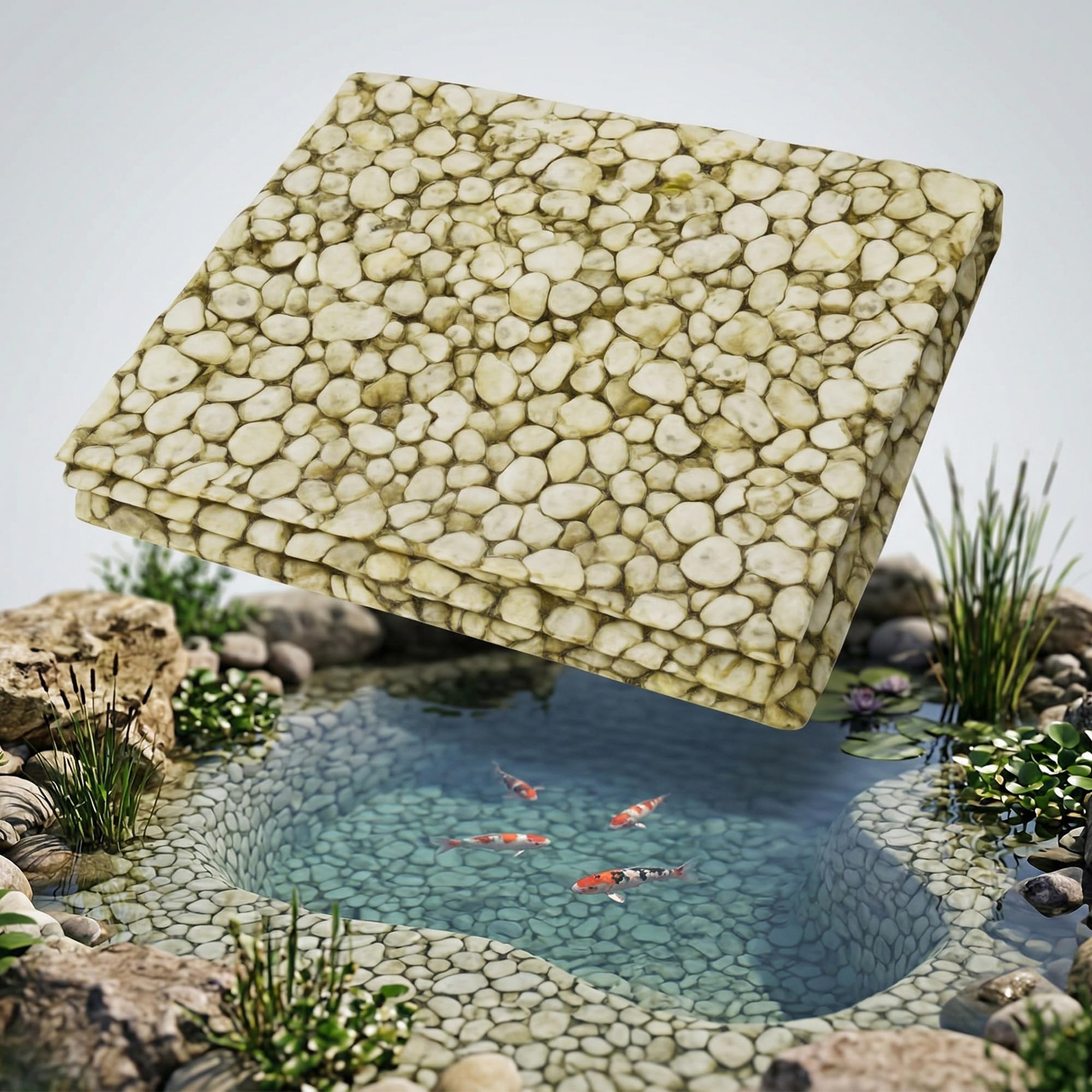 GARDENIX Pond Liner 450gsm PVC Print Pebble Design 3m x 4m – Heavy‑Duty Waterproof Liner with Included Underlay for Garden Ponds, Koi Ponds & Water Features Pools Fountains and Streams