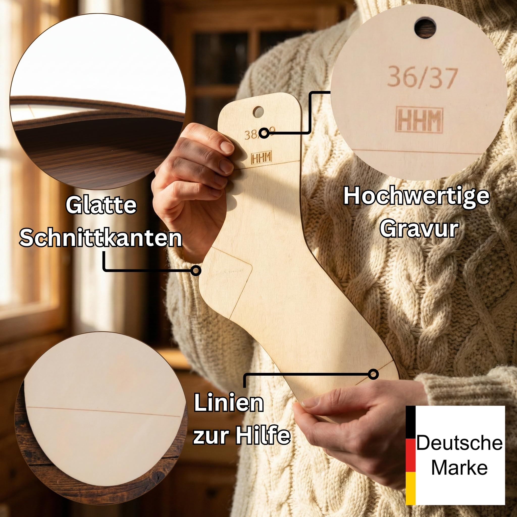 HHM® Sockenbretter mit Größenangabe Sockenlineal zum Stricken. Sockenspanner/Sockenschablone mit Größenangabe. Sockenblocker als Strickhilfe (14-47)