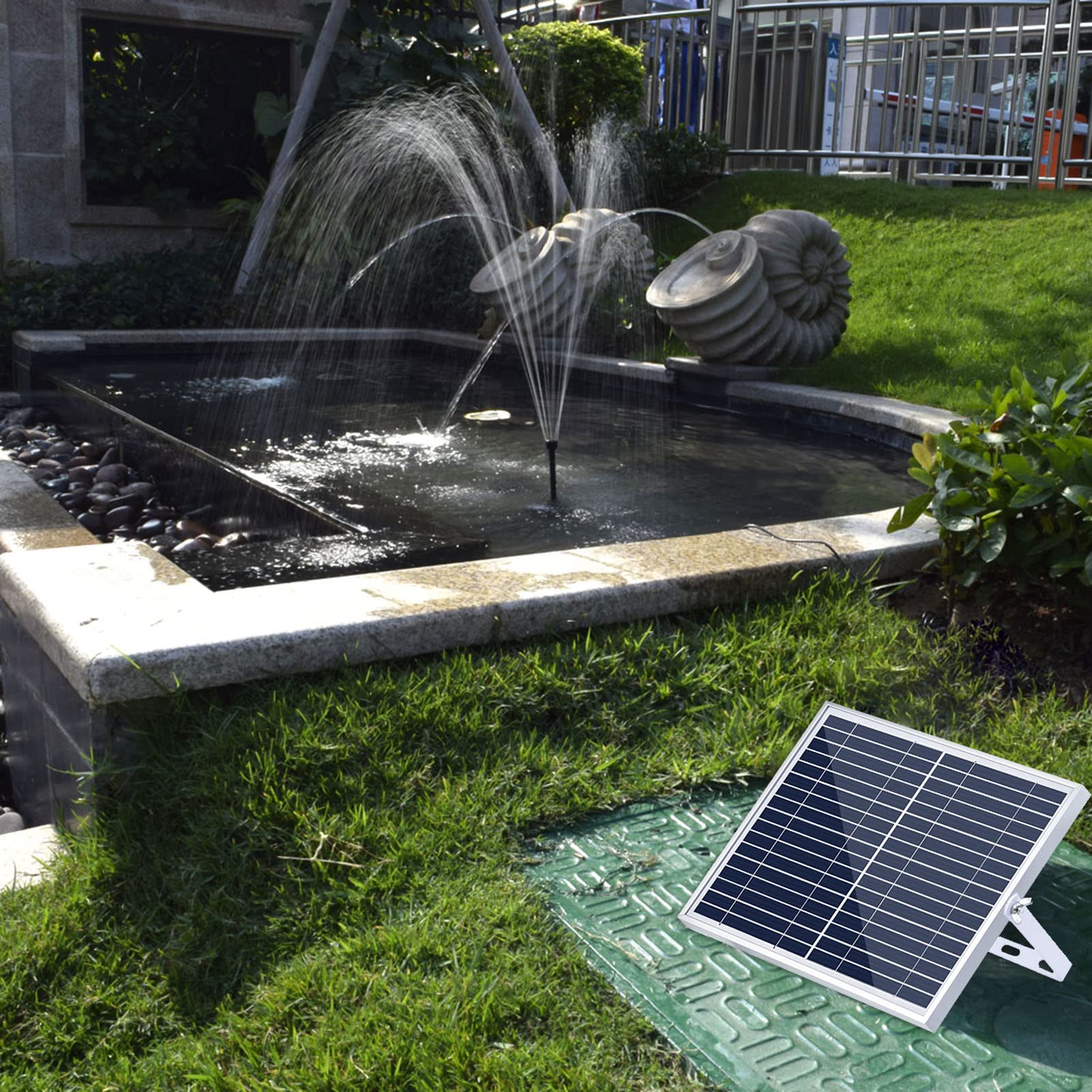 Decdeal Pompa per Fontana Solare da 10 W con Grande Pannello Solare 3 ugelli Max. Altezza dell'Acqua 100 cm per Vasca da Bagno per Uccelli Decorazione da Giardino per Piccoli laghetti