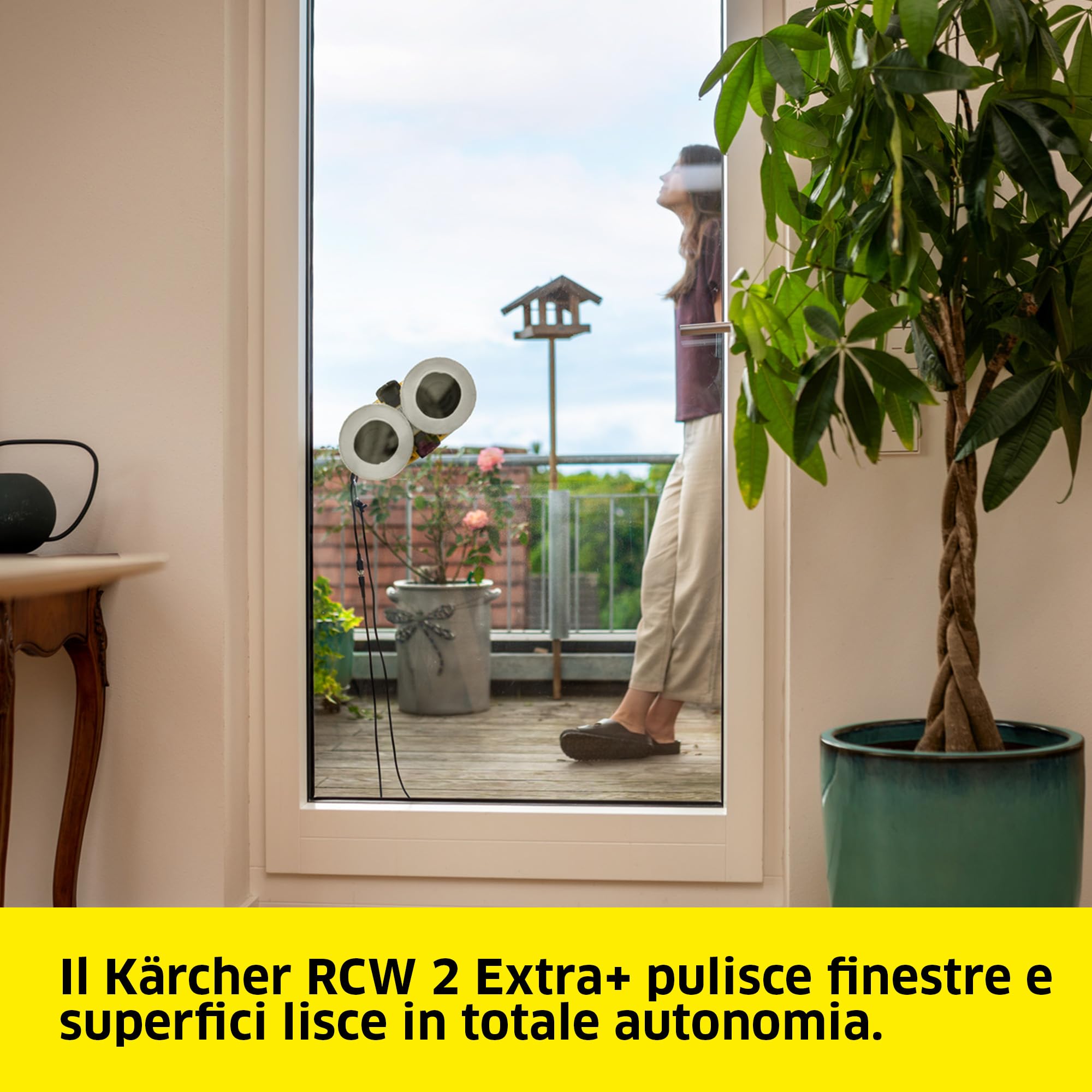 KÄRCHER robot per la pulizia dei vetri RCW 2 Extra+, pulizia automatica delle finestre, con cavo di sicurezza e batteria di emergenza, 3 min/m², serbatoio: 70 ml, cavo: 5 m, 6 paia di panni