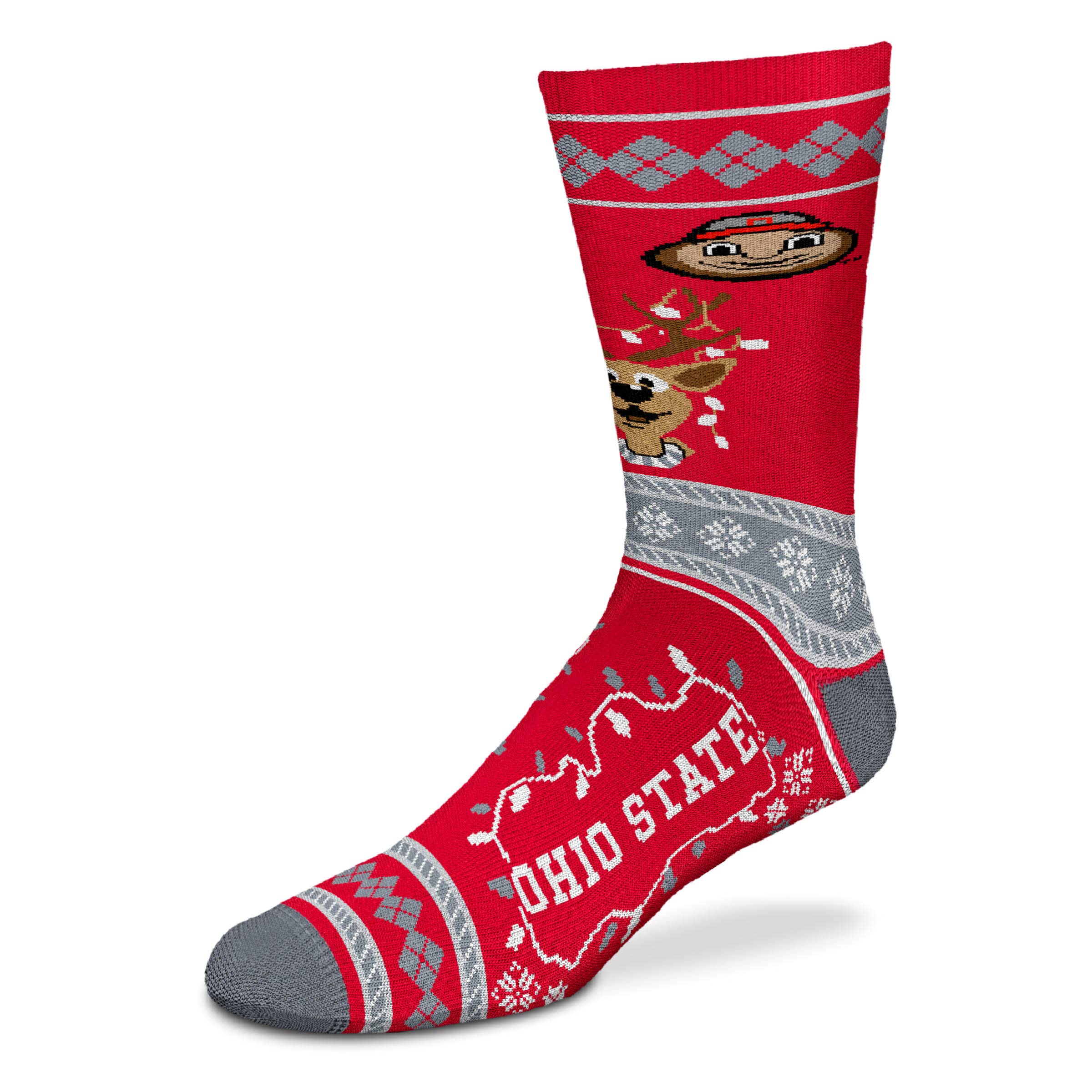 For Bare Feet - NCAA Sweater Stripe Holiday Socks (Ohio State Buckeyes, Large (10-13))