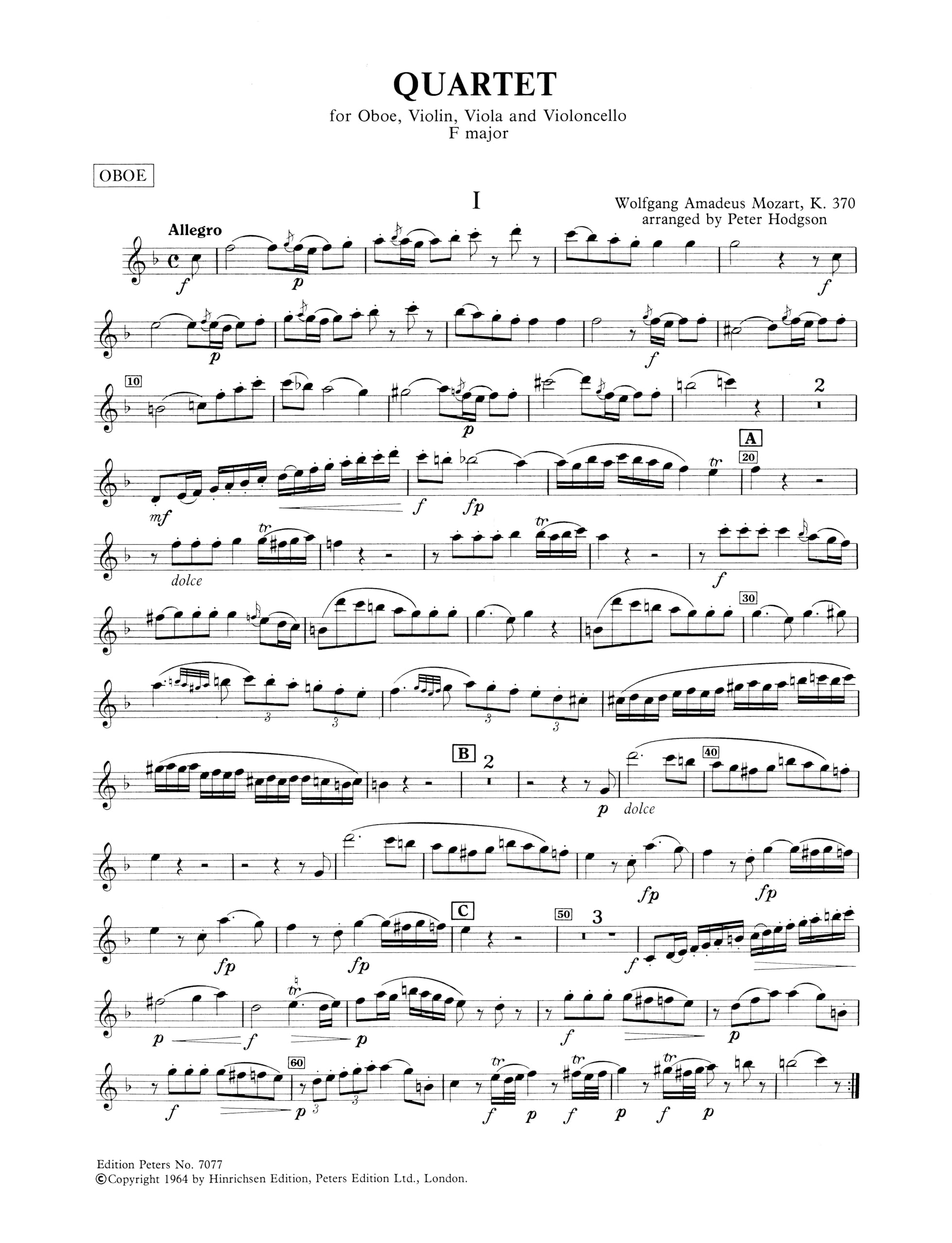 Oboe quartet in f k.370 hautbois