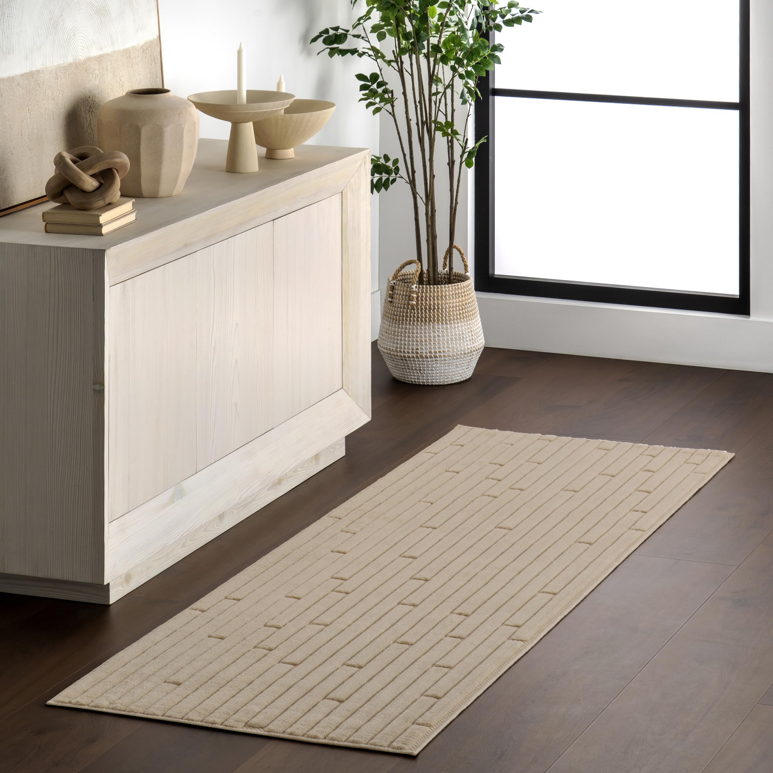 nuLOOM Zipporah Beige, 2'6" x 8', Geometric, Soft and Cozy, High Traffic, Stain Resistant, Easy Clean, Durable Runner for Indoor/Outdoor Patio, Deck,