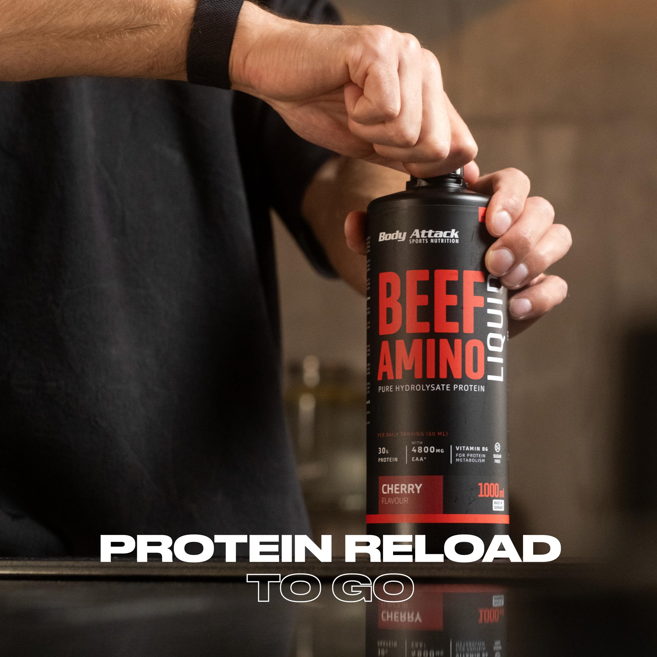 Body Attack Beef Amino Liquid, Kirsche, 1er Pack (1x 1000ml)