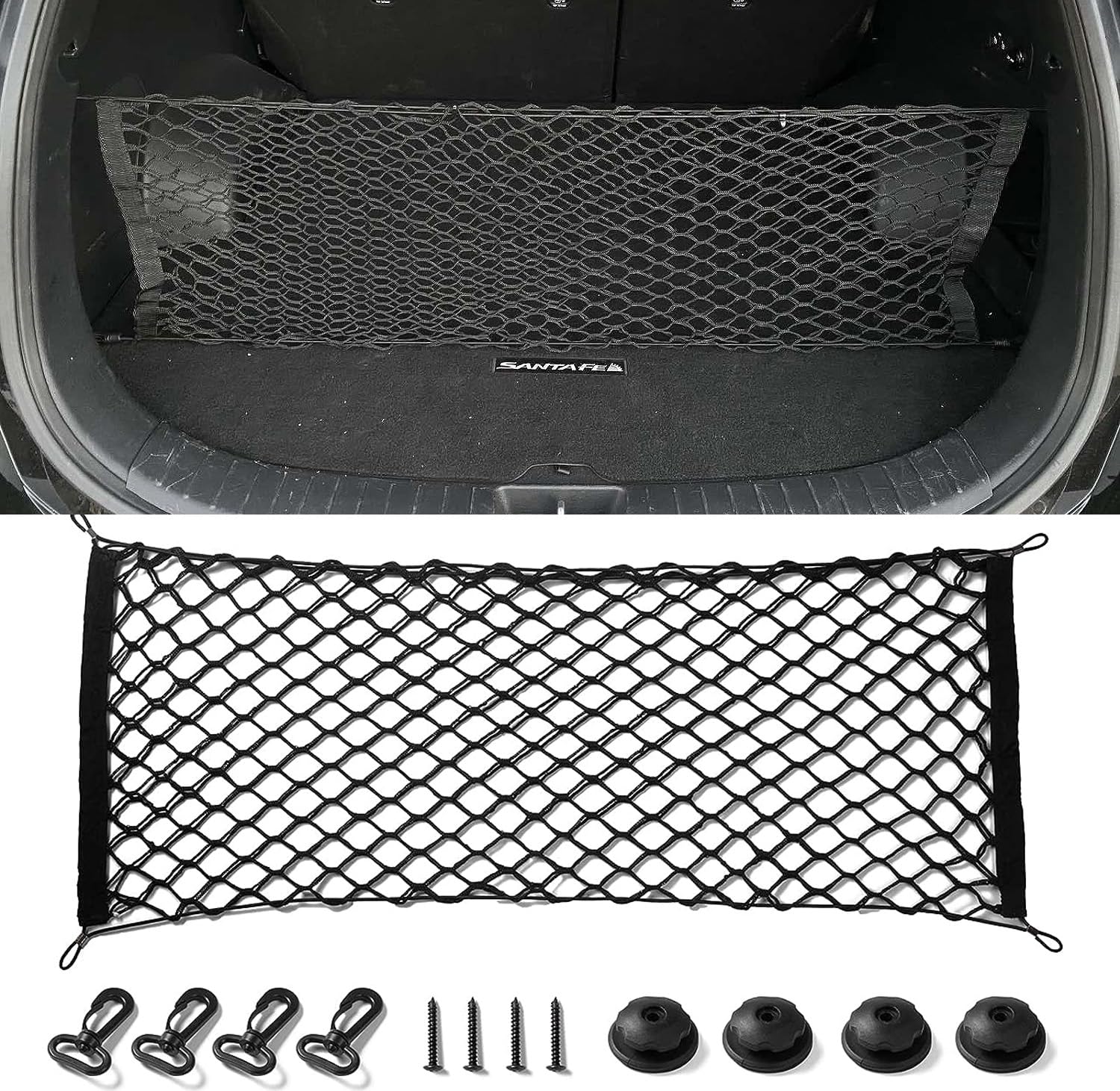 Rete per Bagagliaio Auto,Rete Auto 4 HooK Car Rear Boot Trunk Cargo Elastic Mesh Net Organizer for bagagli(3pcs)