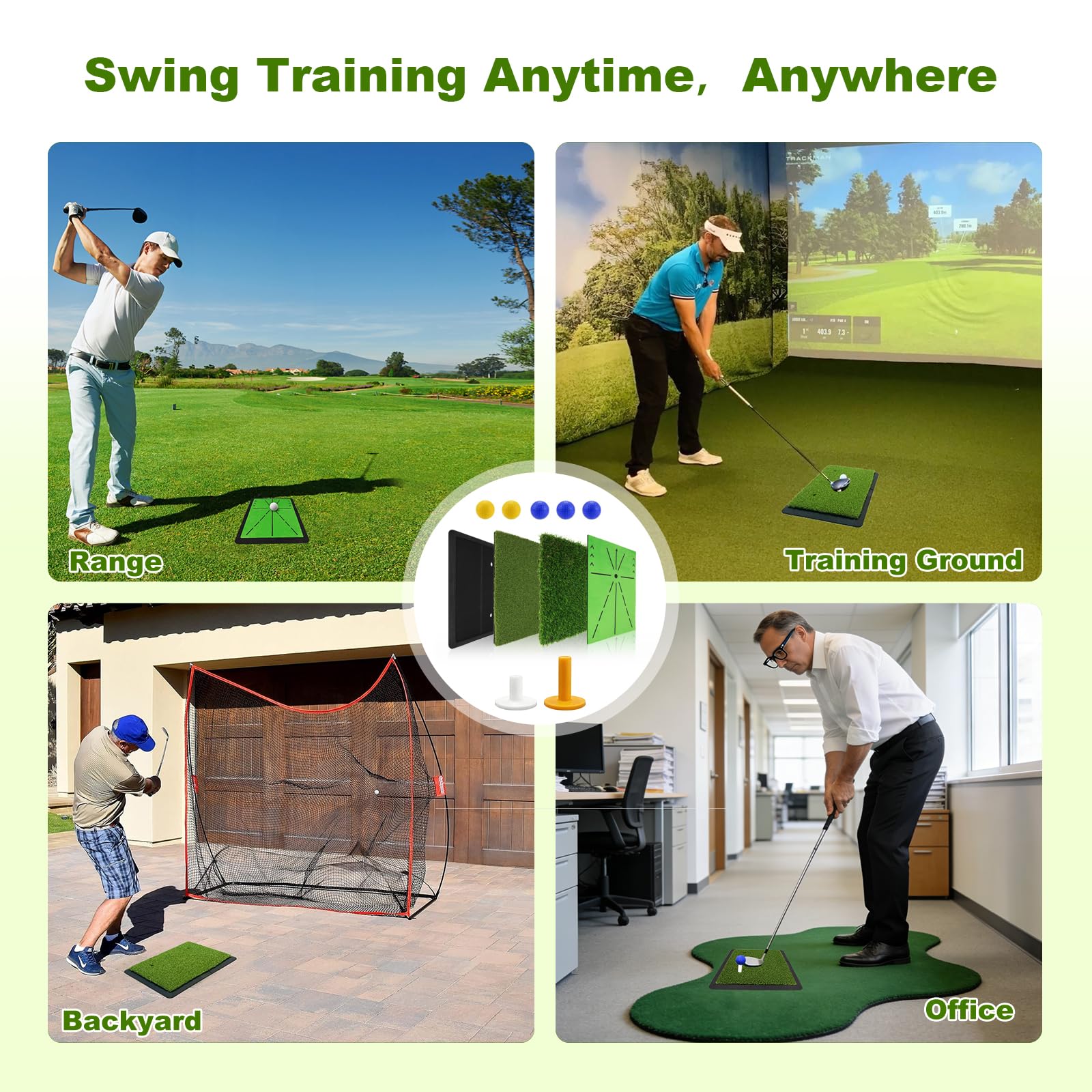 Tappetino da golf 3 in 1 con 3 superfici intercambiabili – Feedback immediato sulla traiettoria dello swing – Base in gomma antiscivolo – Per interni ed esterni