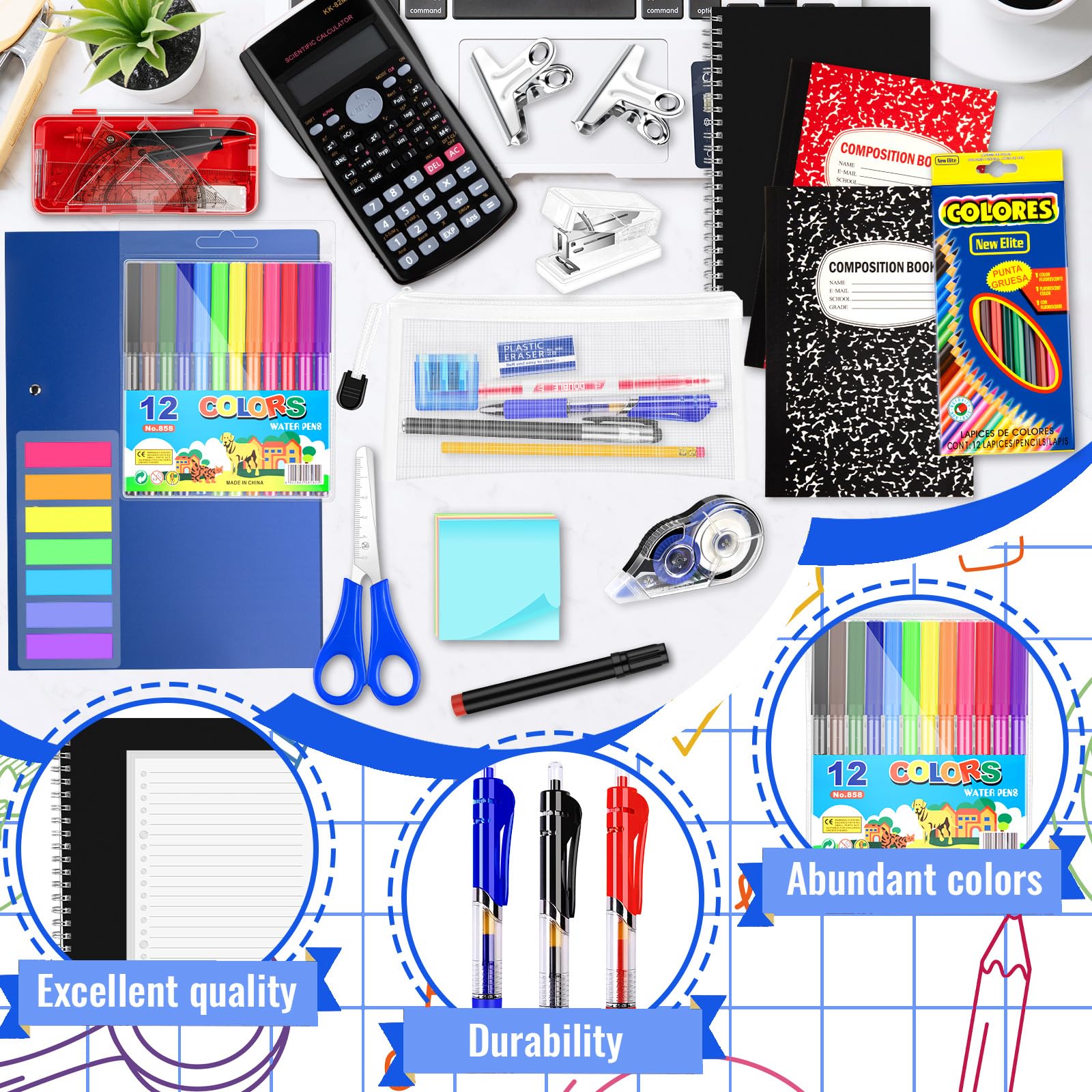 1 kit de fournitures pour la rentrée scolaire pour élèves de 7 à 12 ans en vrac pour la rentrée scolaire comprend des marqueurs de carnet, un crayon et bien plus encore de fournitures pour la rentrée