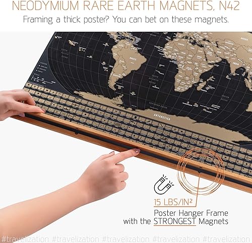 Miniatura 5 de Travelization Marco magnético para colgar pósteres de 36 pulgadas + juego original de mapa del mundo para rascar de 36 x 24 pulgadas