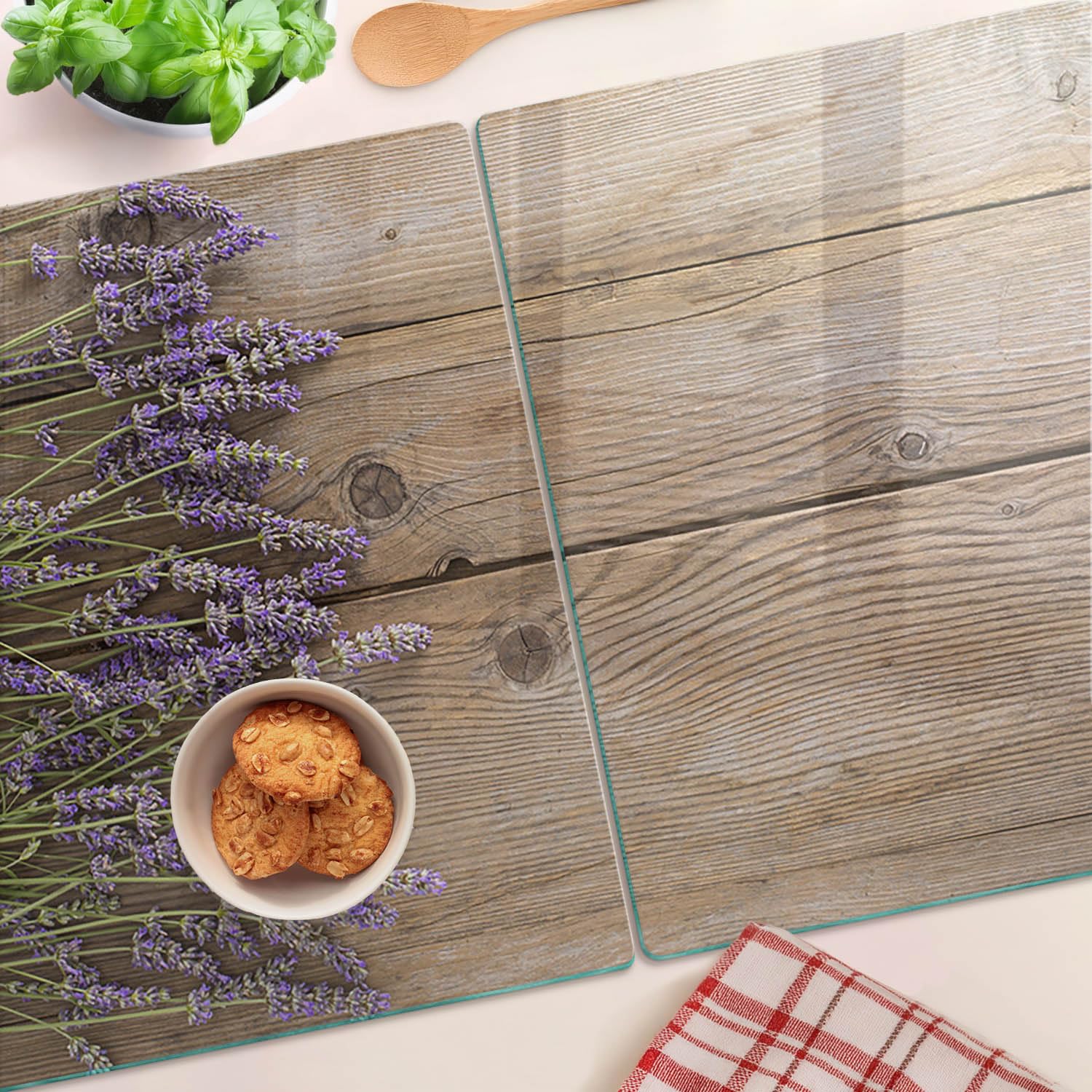 Tulup Tabla De Cortar Cocina 2x40x52cm - Vidrio Protector De Placa De Induccion - Lavanda En La Madera