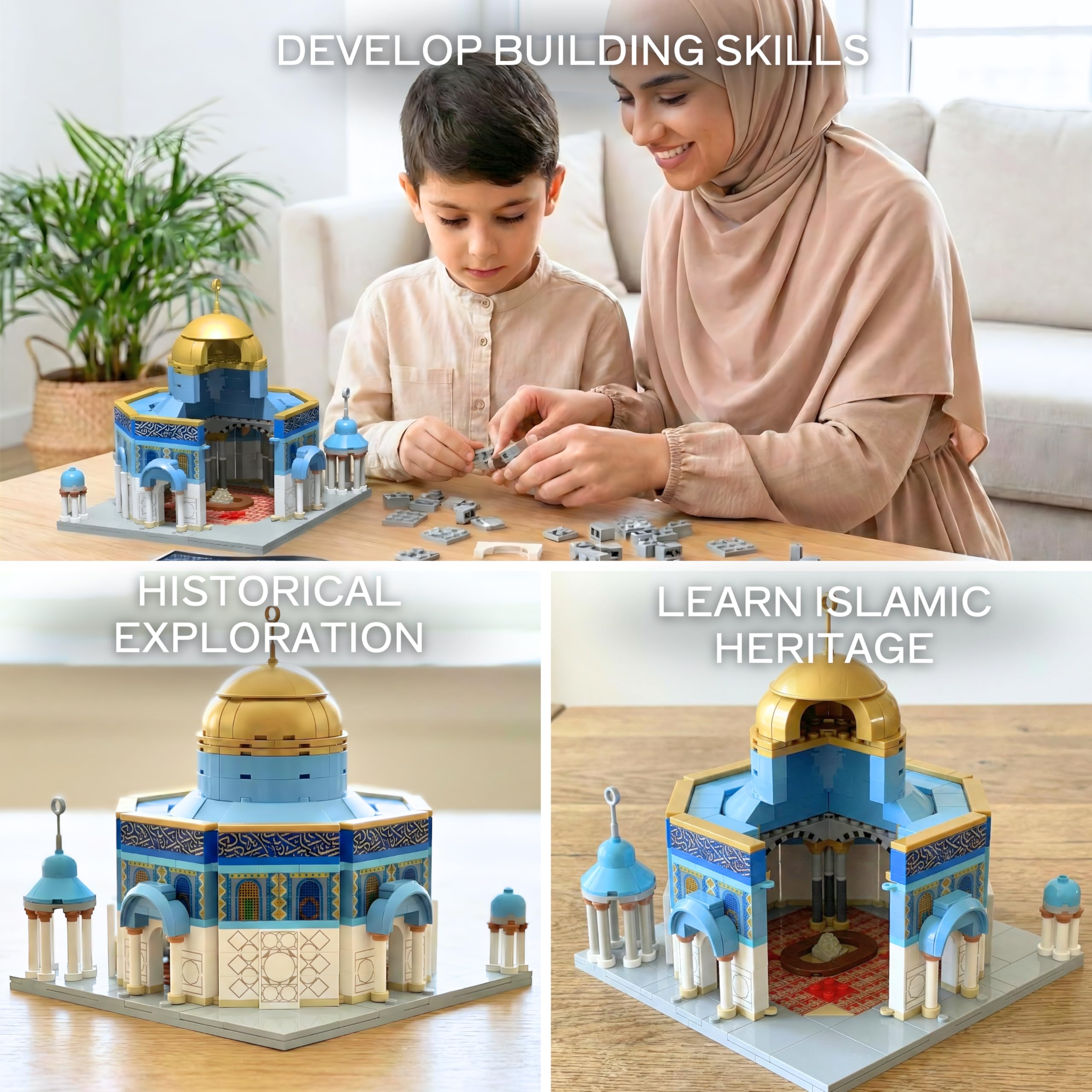 DEENBLOCKS by TAKVA | Blocs musulmans en dôme du rocher, Al Aqsa, briques Kaaba, Masjid, cadeau du Ramadan, jouet, cadeau du Hajj, jeu éducatif islamique pour adultes/familles/enfants/enfants