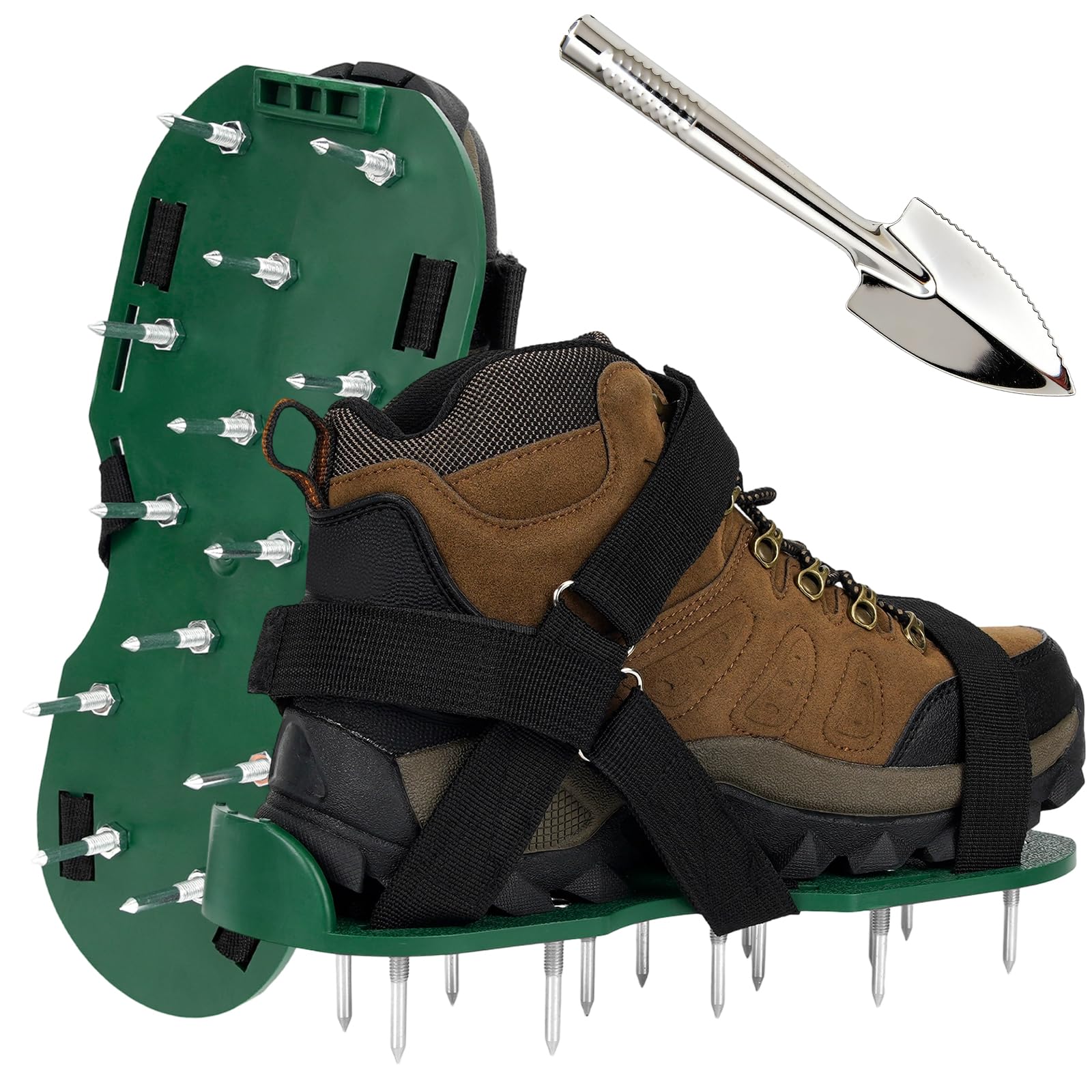 Lawn Aerator Shoes with Stainless Steel Shovel, Grass Spike Shoes with Heavy Duty Dual Straps for Effective Aerating, Universal Size Pre-Assembled Soil Aeration Shoes for Lawns Yard Patio Garden Grass