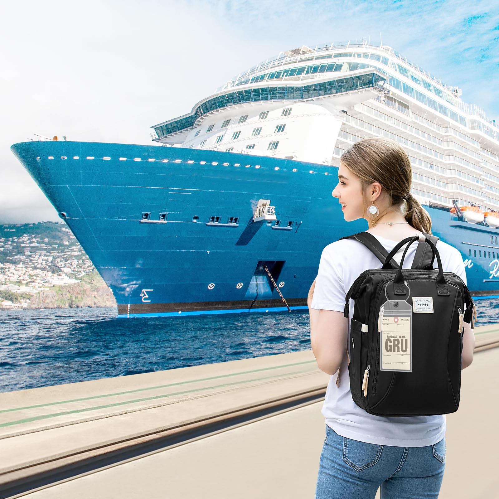 10 Etichette Per Valigie Da Crociera - PVC Trasparente Impermeabile, 19.5x10.3 Cm, Con Nastro Metallico - Foto 5