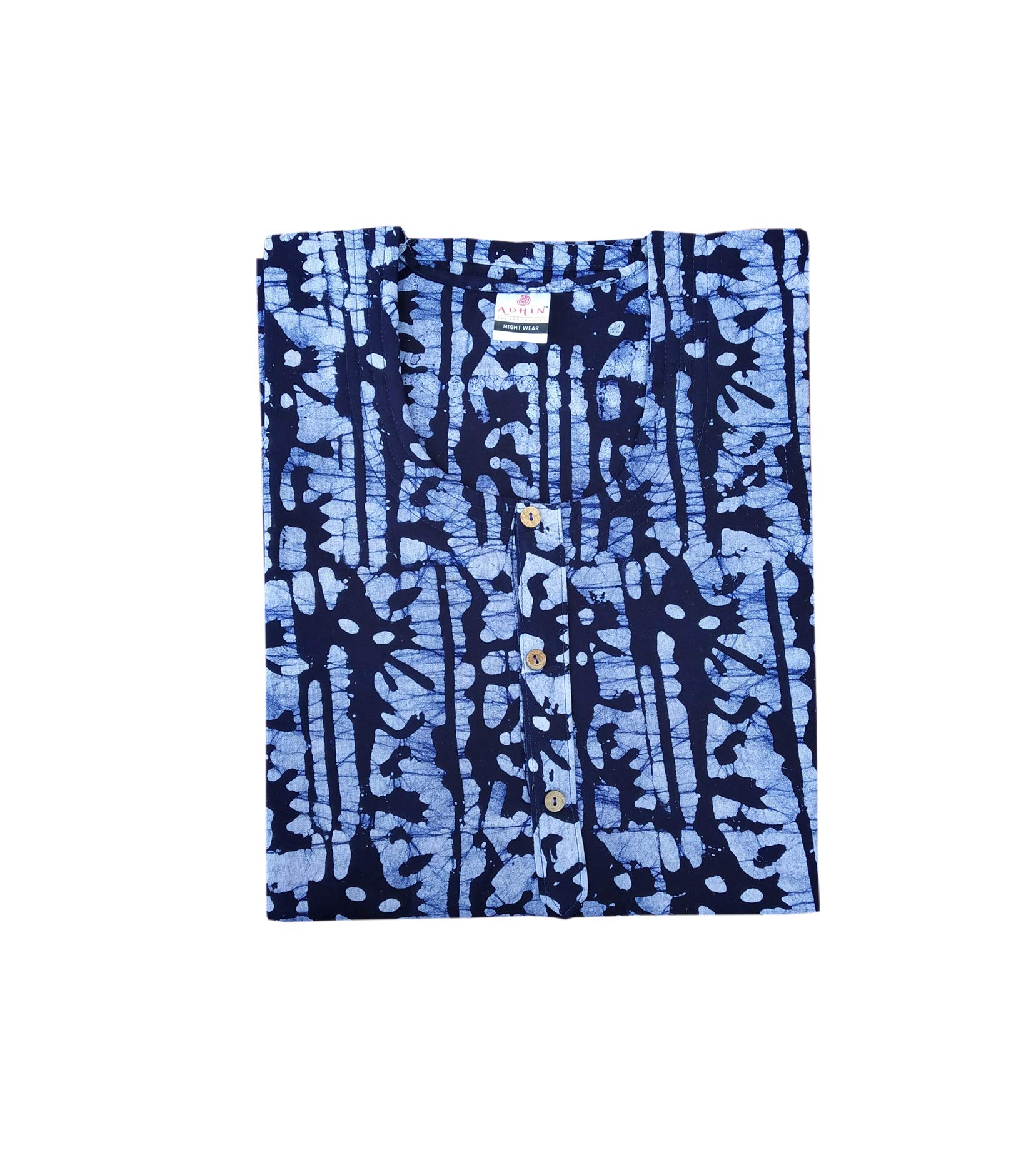 adhin Women’s Cotton Hand Made Wax Batik Length 60 inch Maxi Night Gown (Blue MX190)-picture-15