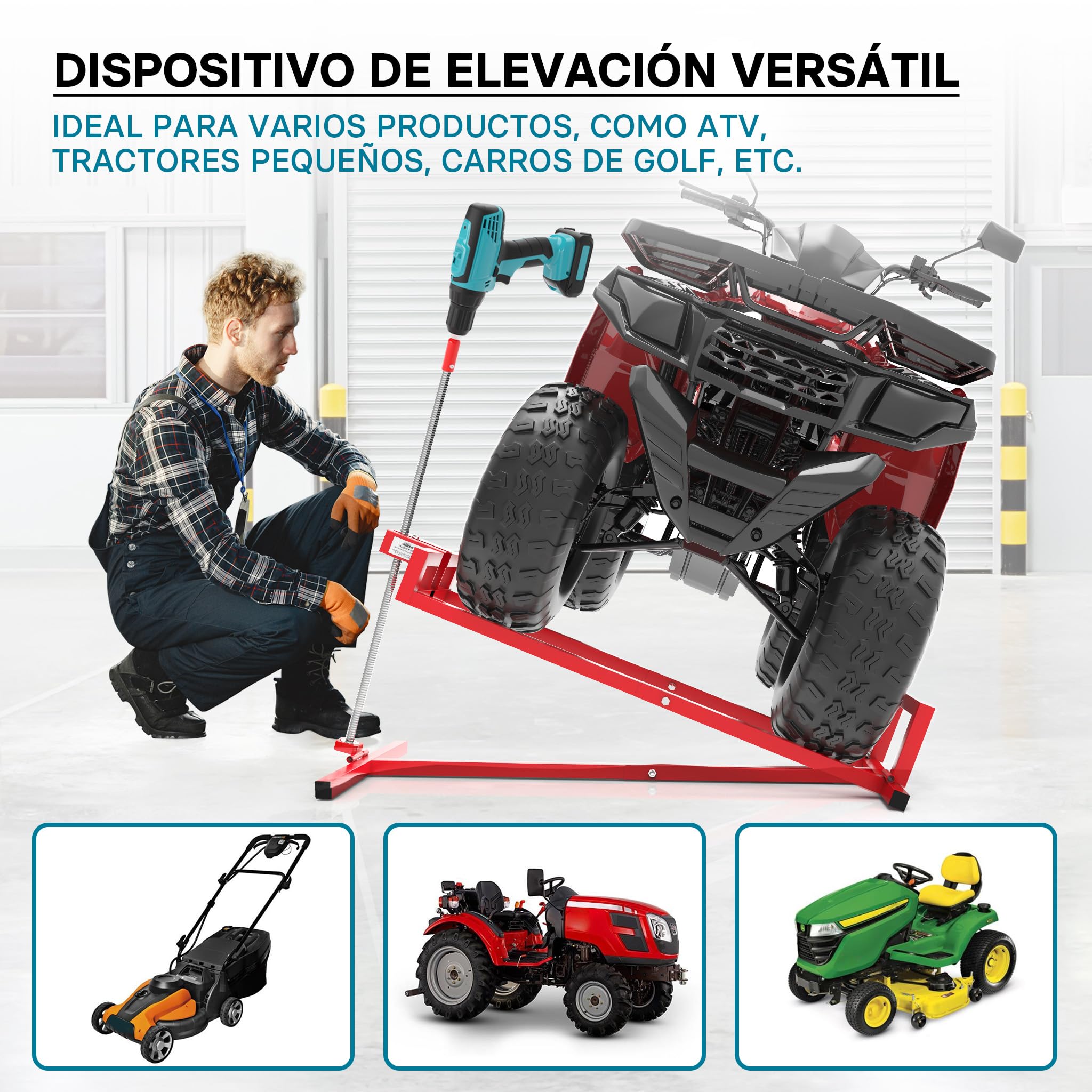 Dispositivo Elevador con Adaptador cortacésped Quad Tractor pequeño máx. 250 kg inclinación máx. 35°