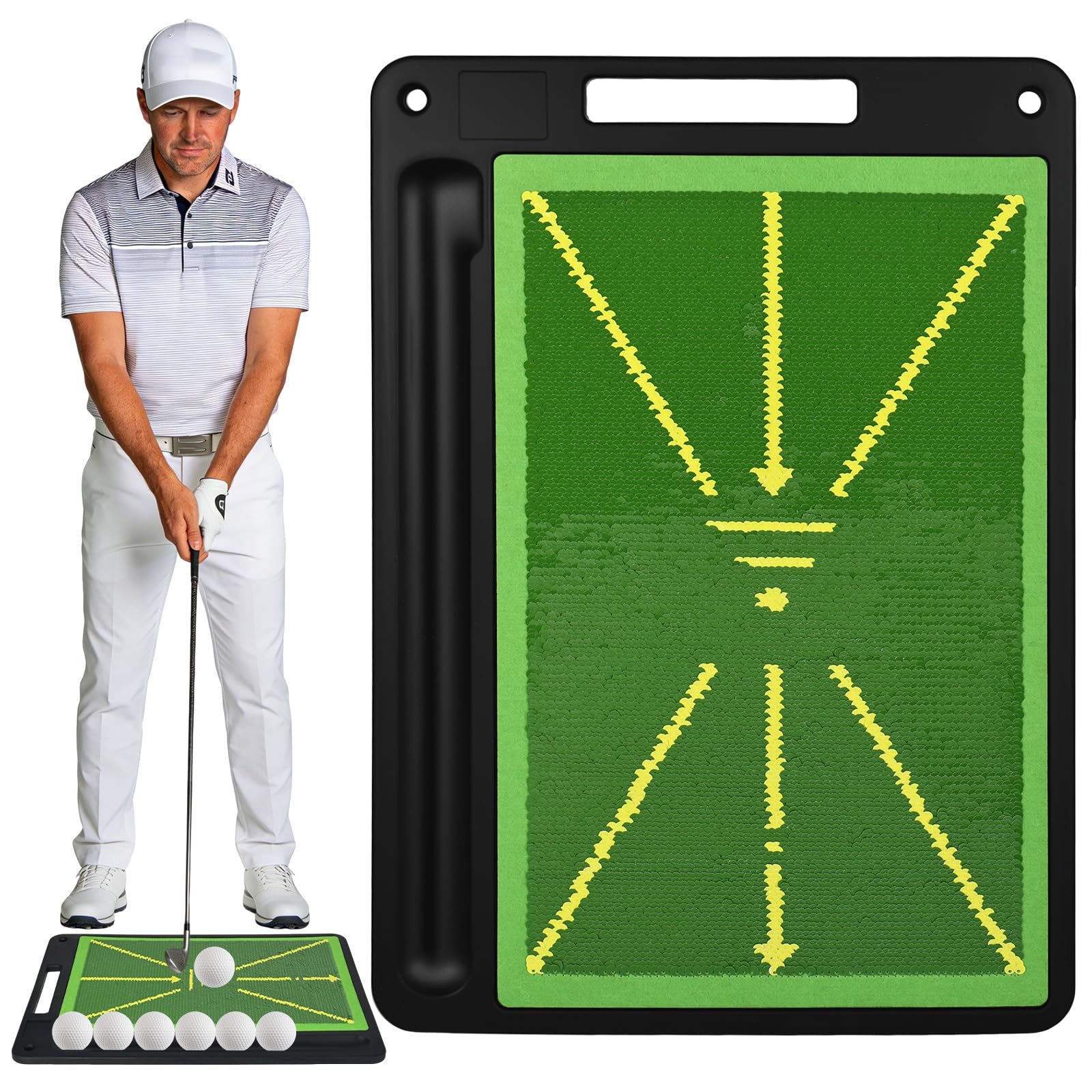 Rzspher Golf Swing Mat for Training Improve Your Swing with Instant Feedback Indoor/Outdoor, Heavy Anti Slip Rubber Base, Portable Swing Training Aid Durable Impact Velvet Nice Gift for Golf Beginners