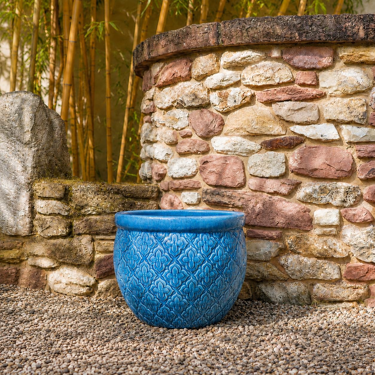 Palatina Werkstatt Azur Occitanie - Vaso per piante in ceramica smaltata, grande, turchese/blu, realizzato a mano, smaltato con foro di drenaggio, vaso resistente al gelo, per terrazza, giardino e