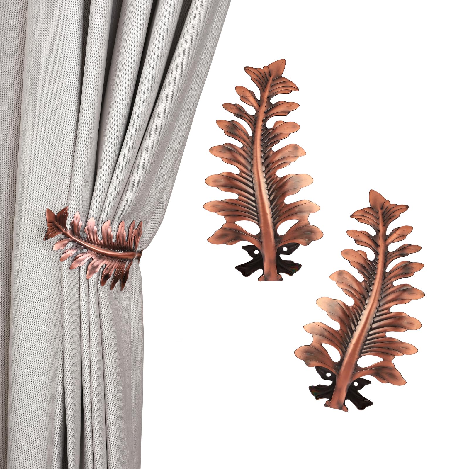 SUQ I OME European Big Leaf Curtain Tiebacks Window Holdback Novelty Fashion Curtain Hook U Shape Wall Hook Simple Modren Curtain Holdbacks 1 Pair Red Bronze Leaf