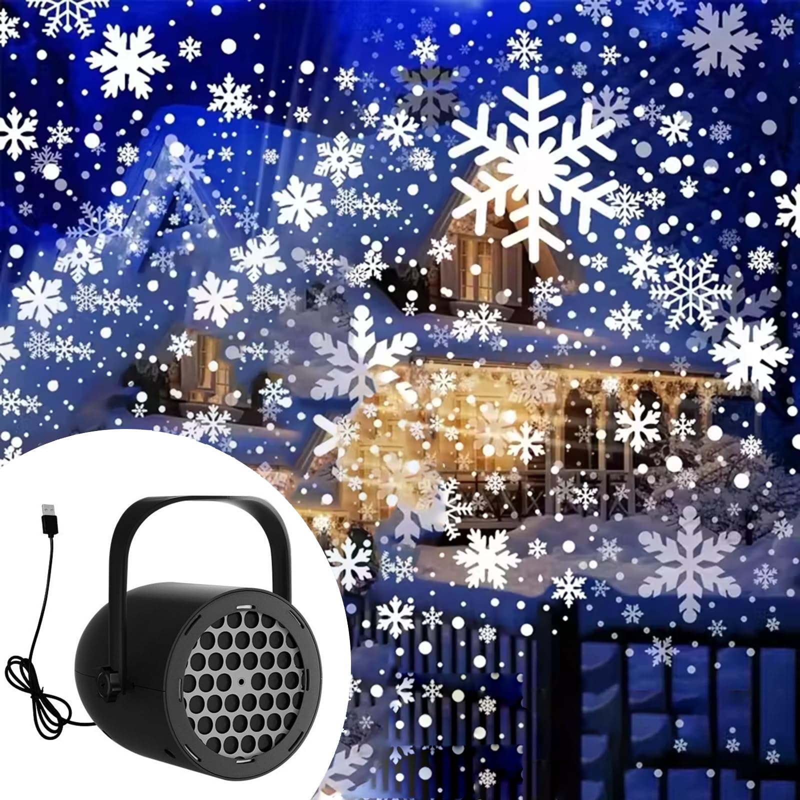 16-Pattern USB Christmas Projector Light, 360° Rotation Christmas Snowflake Projector Lights, Santa Claus Projection Lamp, Holiday Projection Light for Living Room, New Year Party Decor (Snowflake)
