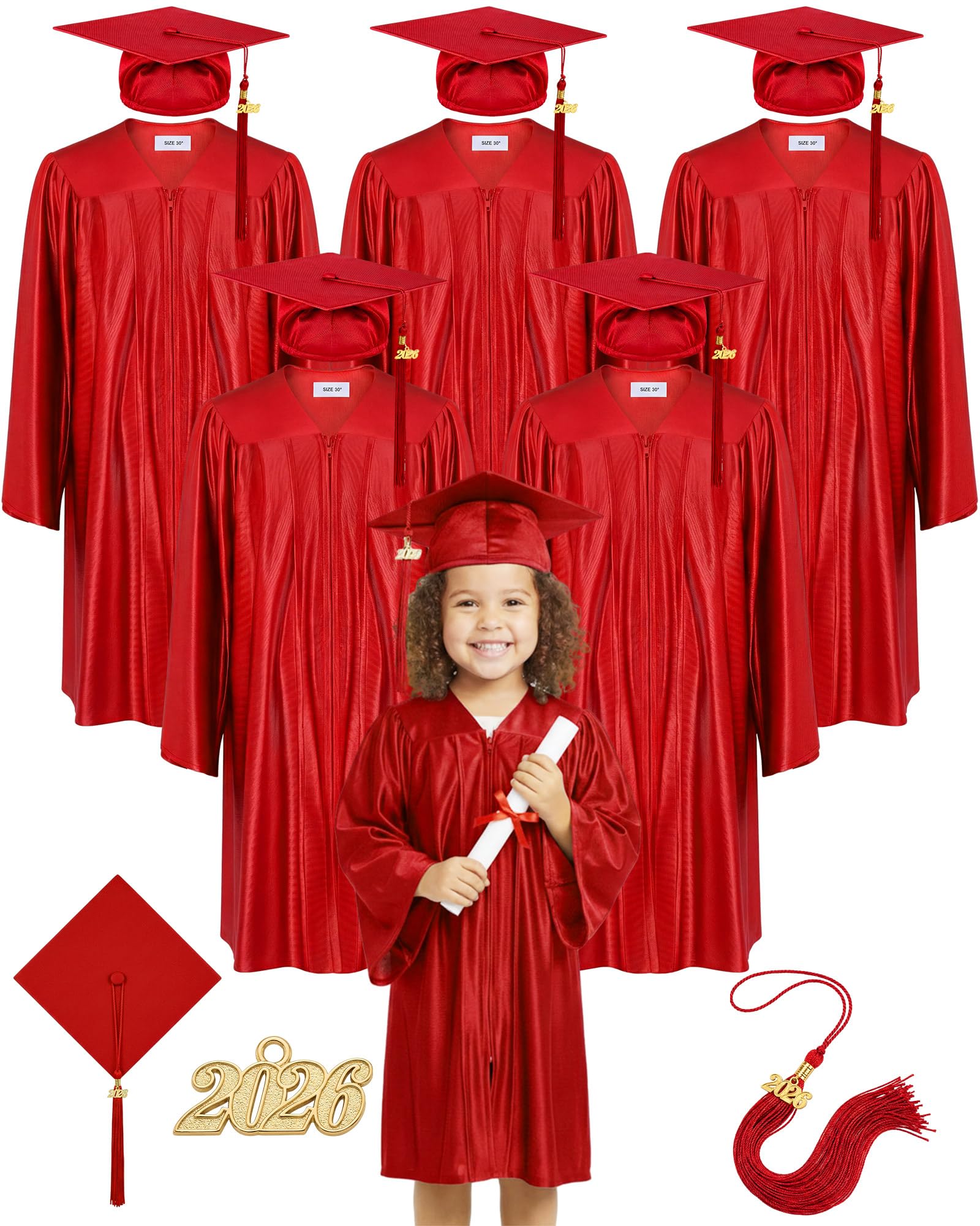 Xuhal 6 Set Preschool Graduation Cap and Gown Set Kindergarten Grad Gowns Children Graduation Cap with 2026 Grad Tassel