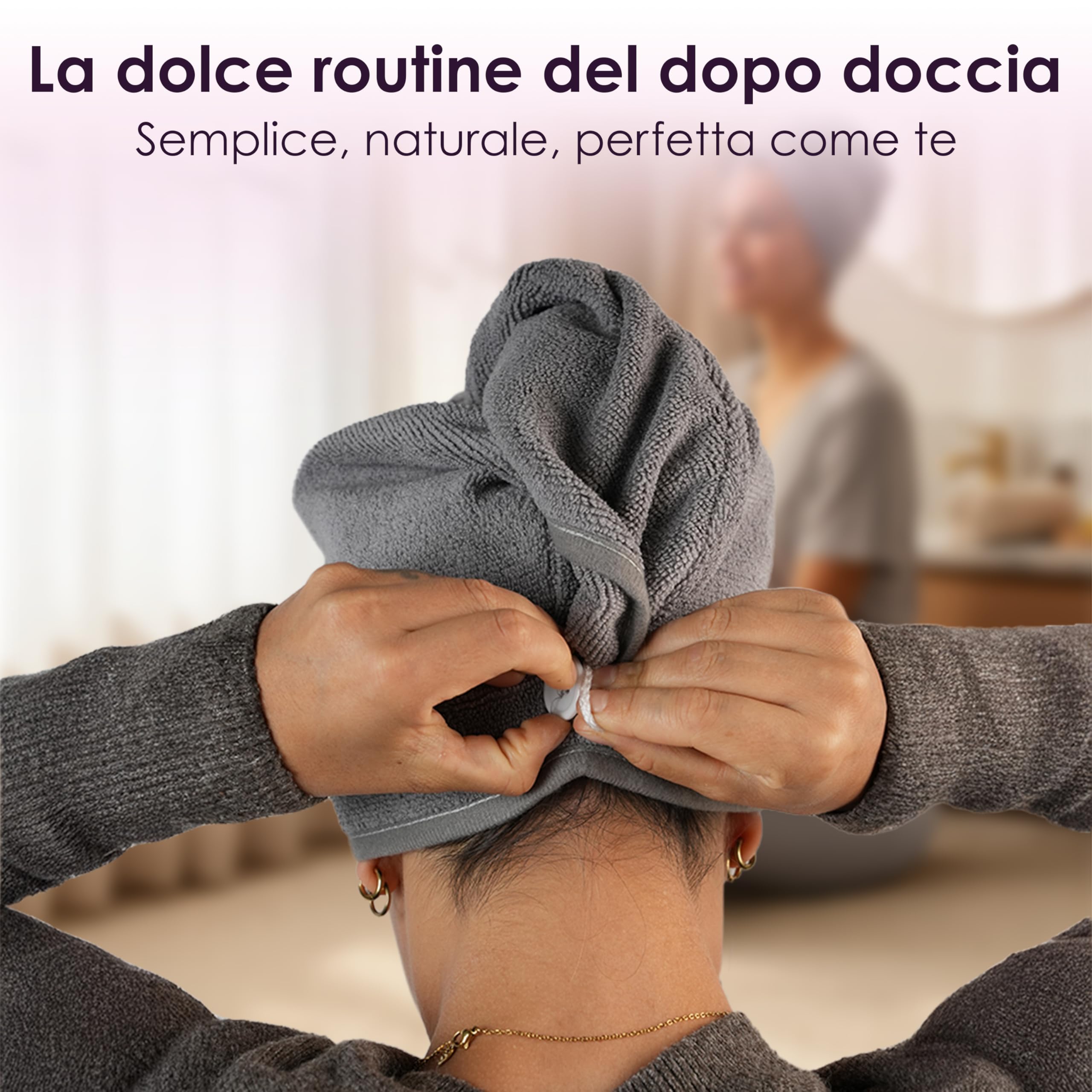 Generico Turbante Asciugacapelli in Microfibra 65x25 Cm Morbido e Assorbente con Bottone Antiscivolo