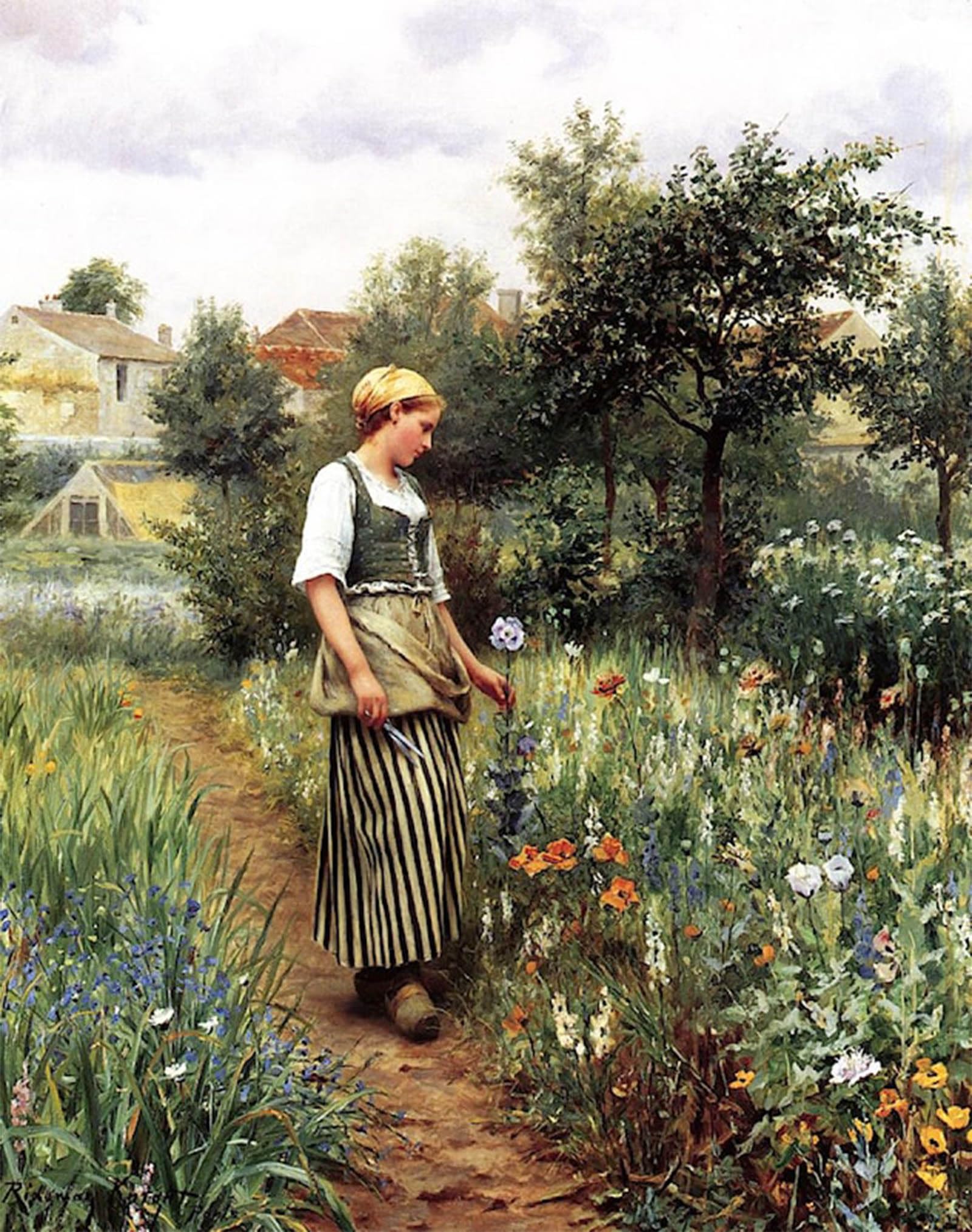 Serendipitp No Frame Aesthetic Poster Photo Wall Print Retro Picture In The Garden By Daniel Ridgway Knight Modern Wall Artwork For Home Decor 60X90cm