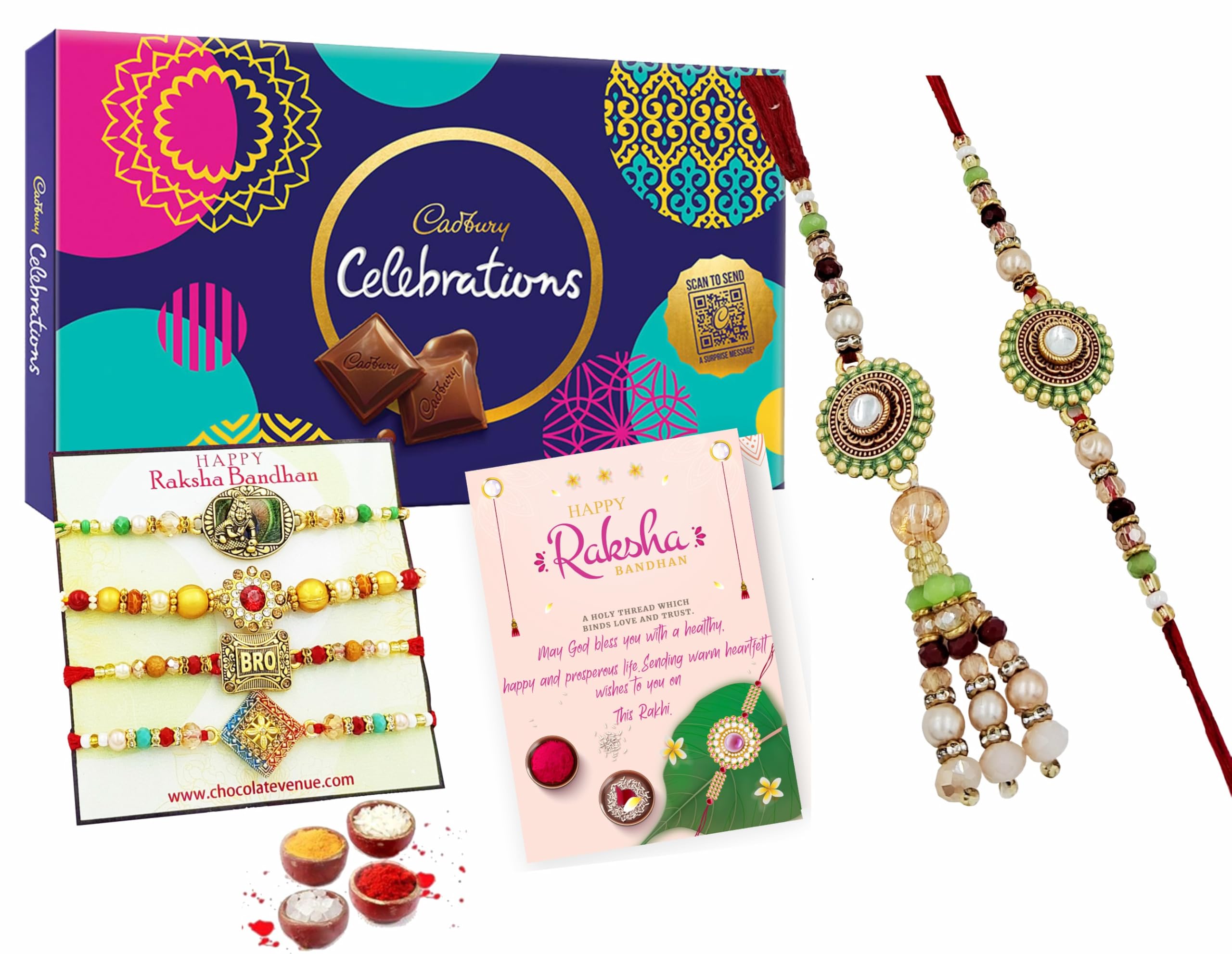 Rakhi with Lumba for Bhaiya and Bhabhi with Chocolate Gift Box-Set of 6 Rakhi for Family Rakshabandhan Gift Hamper for Brother, Sister in Law and Kids, Younger or Elder Brother-image-32