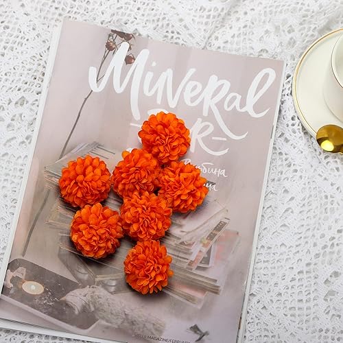 Miniatura 4 de Cabezas de flores de caléndula a granel, 50 cabezas de flores artificiales para guirnaldas y manualidades, flores falsas de caléndula de seda para