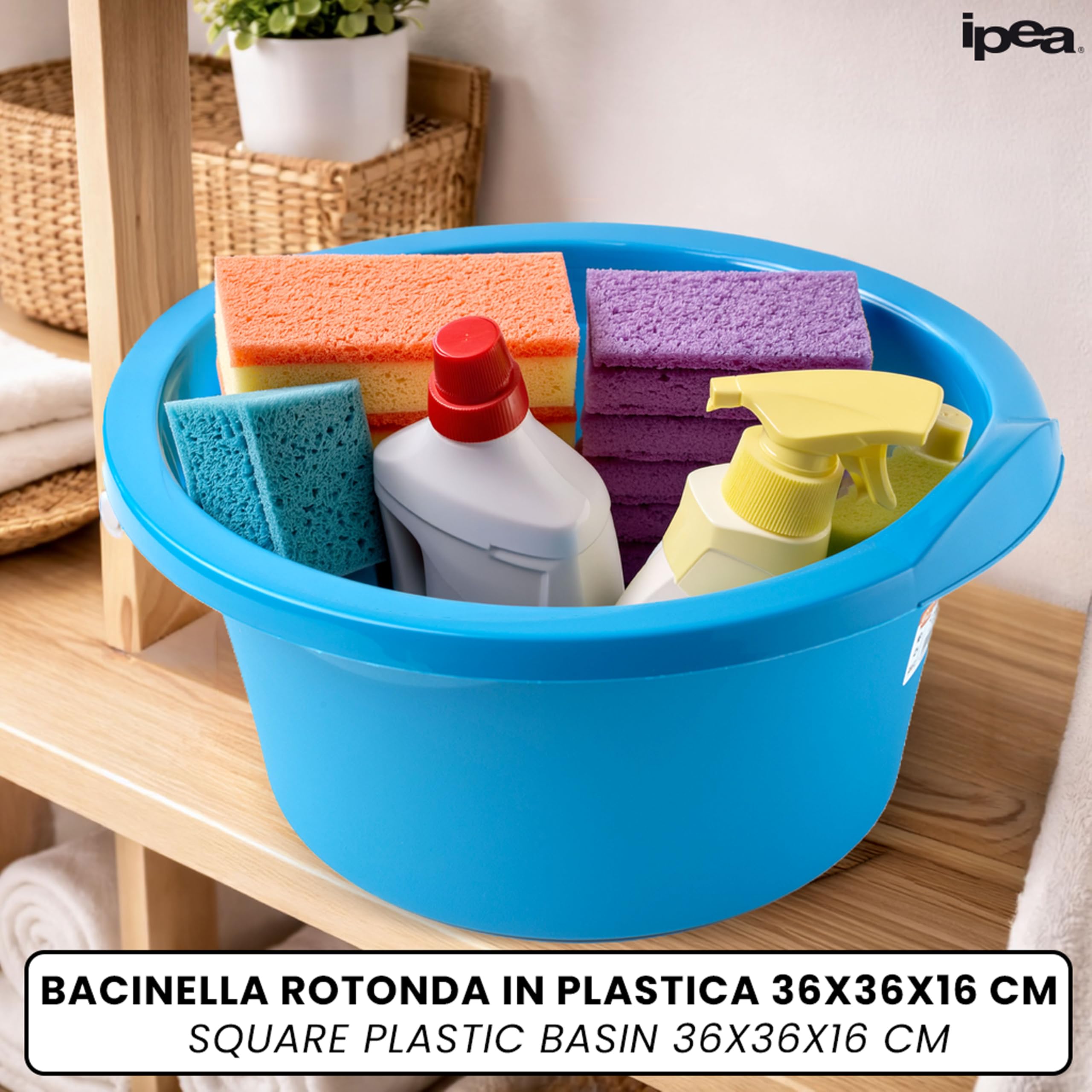 IPEA Bacinella Tonda in Plastica Multiuso 7L - SUPER SOLIDA - Made in Italy - 36x36 x16cm - Vaschetta per Lavare Casa, Vestiti, Bucato, Piatti - Bacinella Rotonda Plastica Dura - Uso Interno Esterno