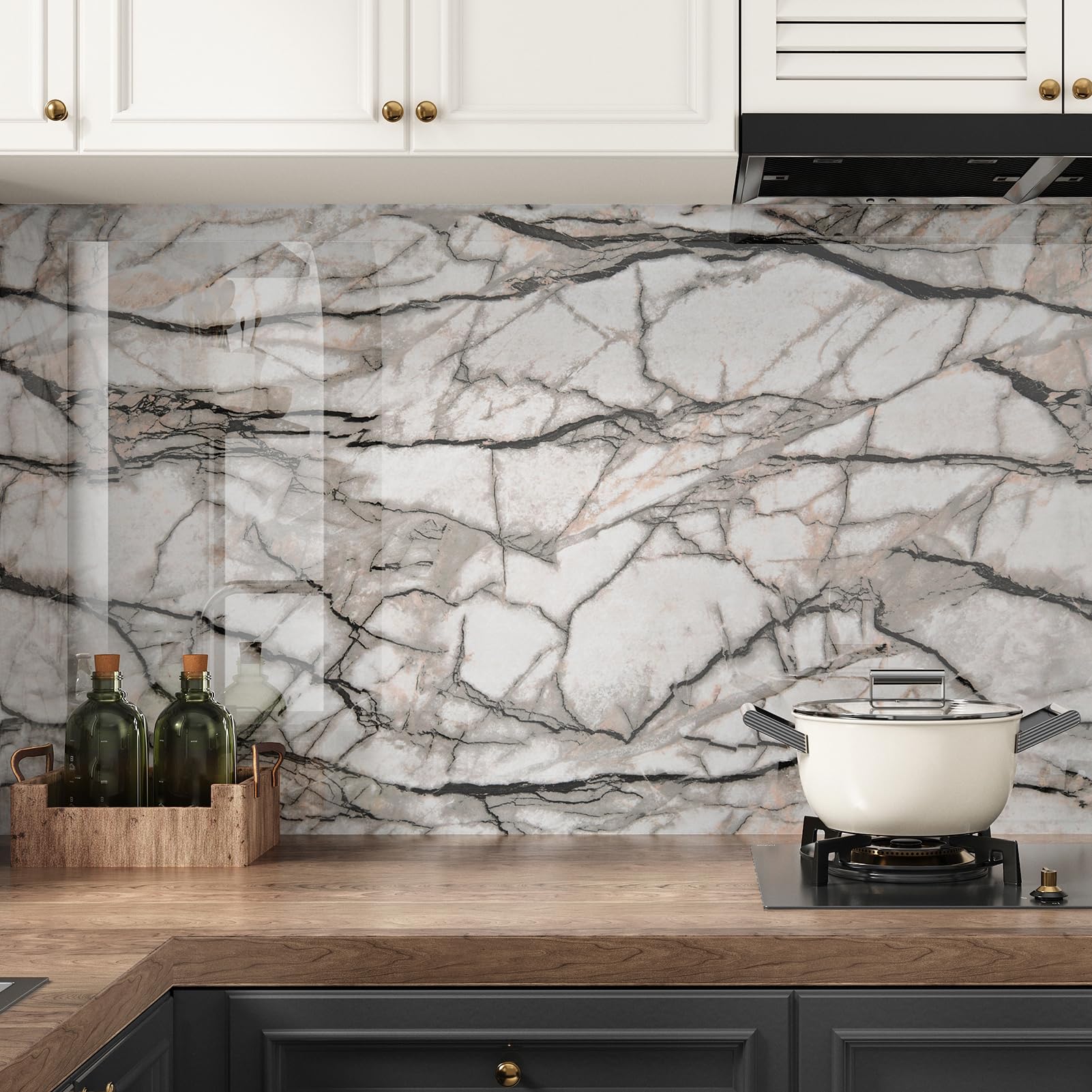 Papier Peint Adhesif Marbre Gris Argent 30 X 200cm Papier Adhesif Pour Meuble Cuisine Revêtement