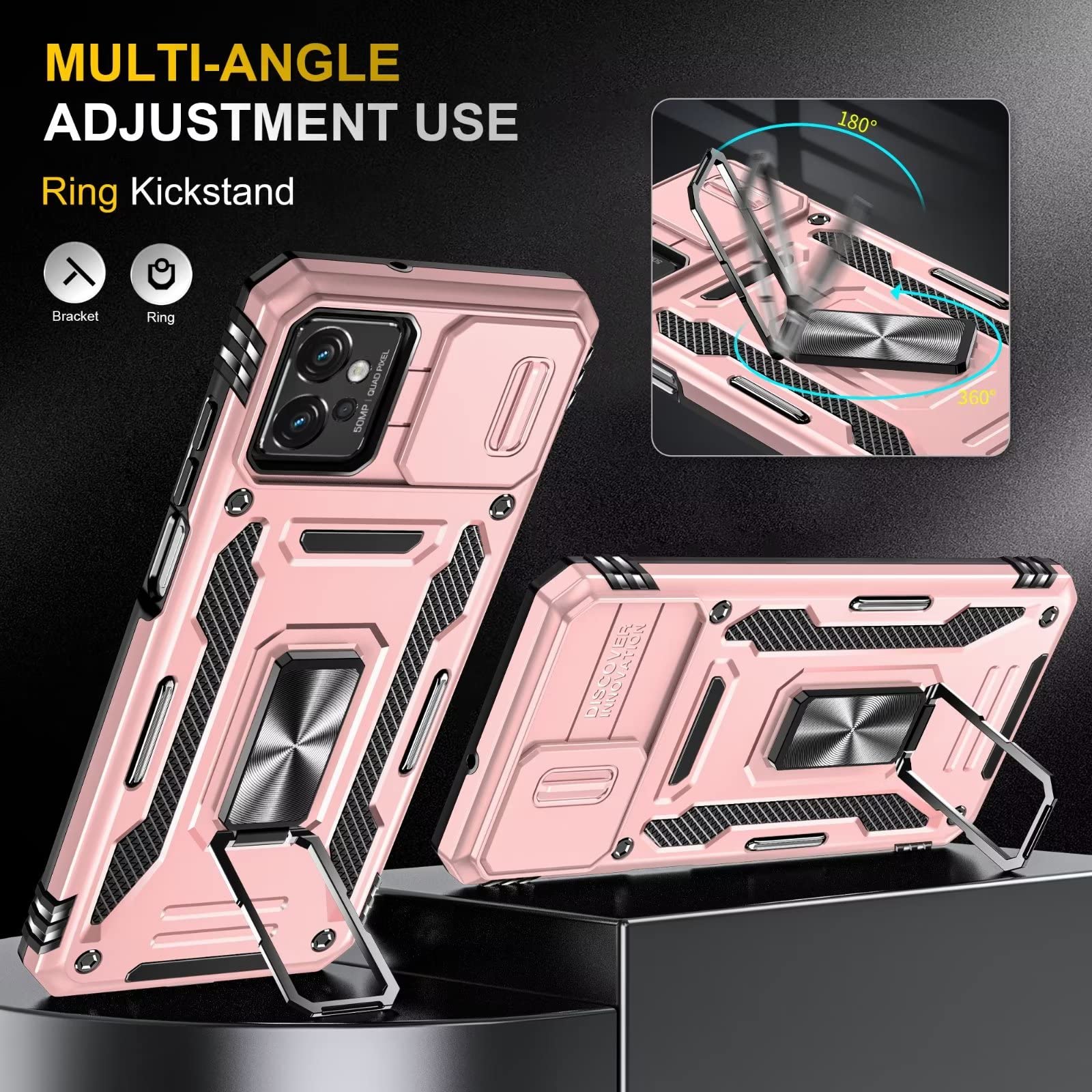 CONAPIKA Cover per Motorola Moto G32, Scorrevole Protezione Fotocamera Custodia Cover Militare protettivo Morbida TPU+Hard PC Armatura Cover 360 Girevole Anello Magnetica Supporto Anti-graffio Case