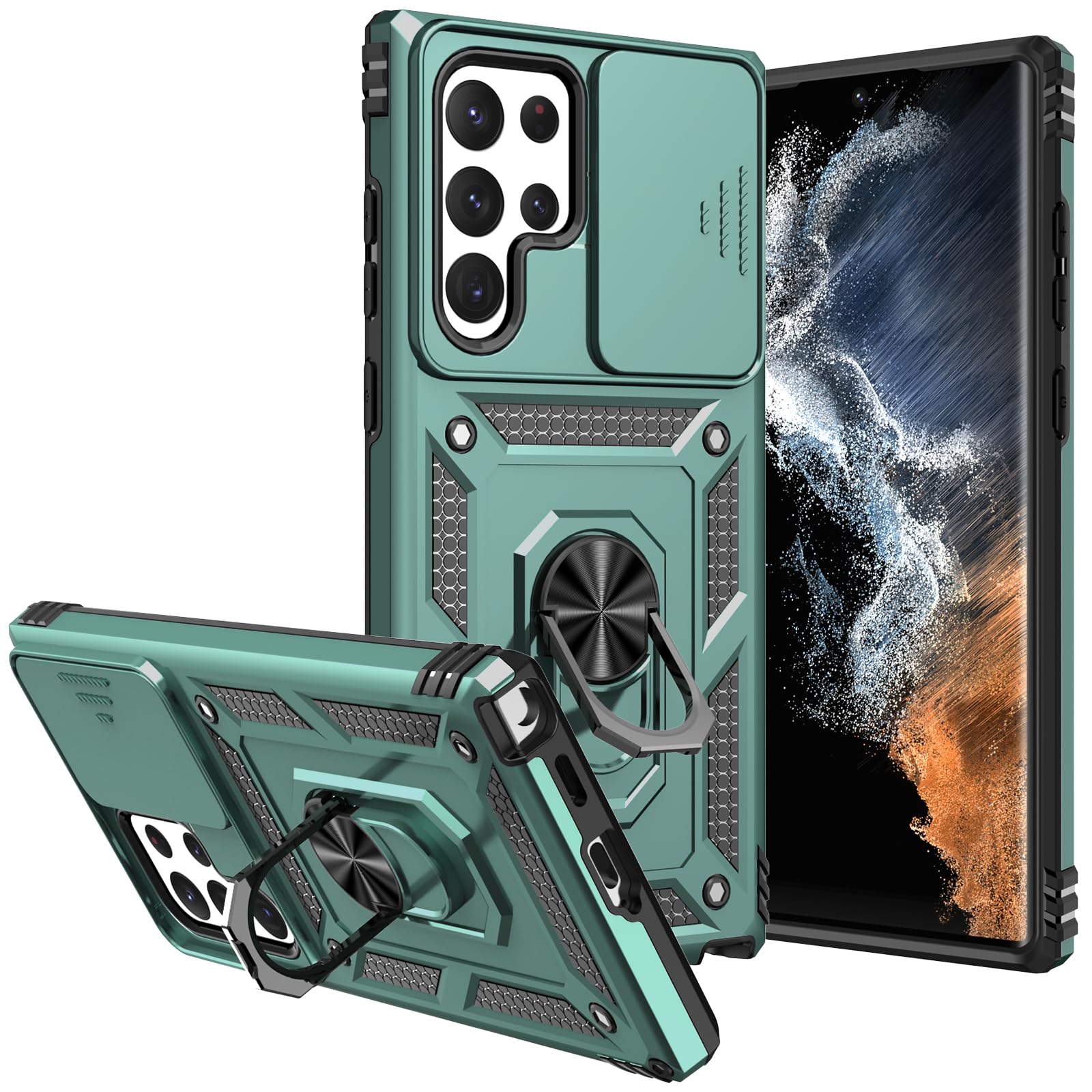 SKMY for Galaxy S22 Ultra Case,with Camera Cover,[Military Grade] 16ft.Drop Tested Cover with Magnetic Kickstand Protective Case for S22 Ultra 6.8