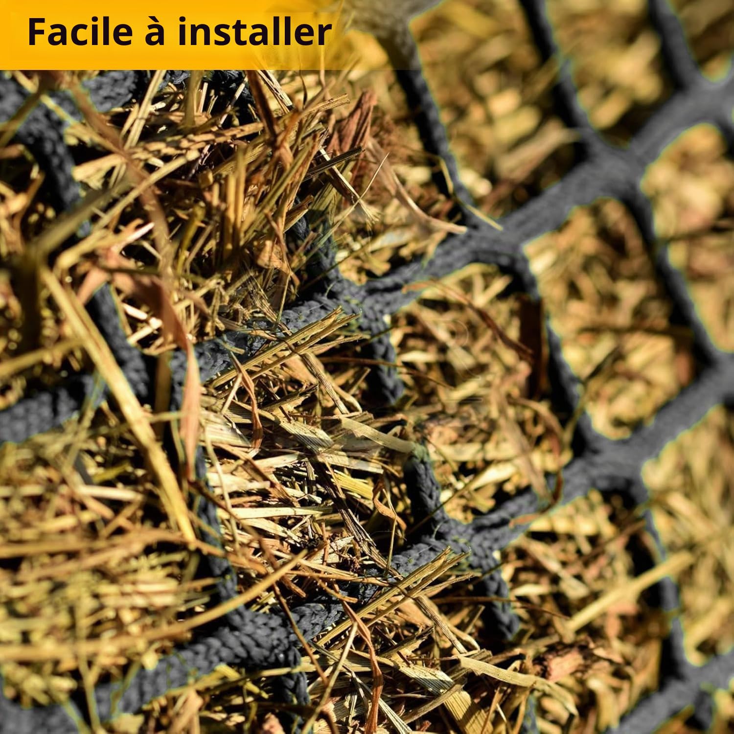 Filet a Foin Chevaux, 5x5ft Filet à Foin Balles Rondes, Stable Résistant à l'usure, Maille 4,5cm pour Chevaux, Allongement du Temps d'Ingestion pour Une Alimentation Adaptée aux Espèces