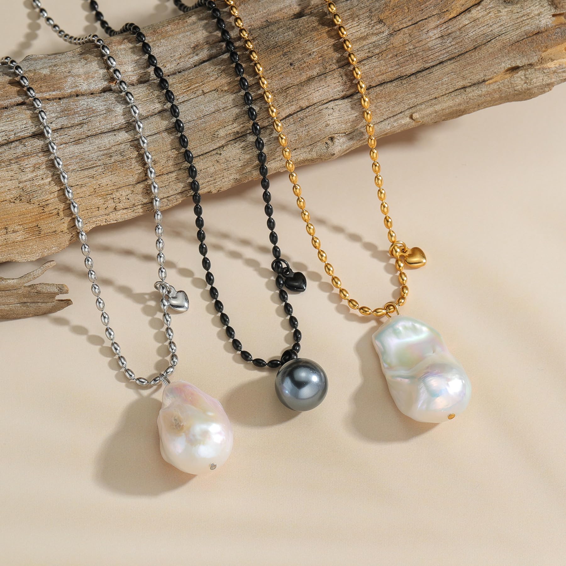 Collares de Acero Inoxidable con Perlas de Agua Dulce, 3 Colores, Longitud 50+5 cm, Ajustables