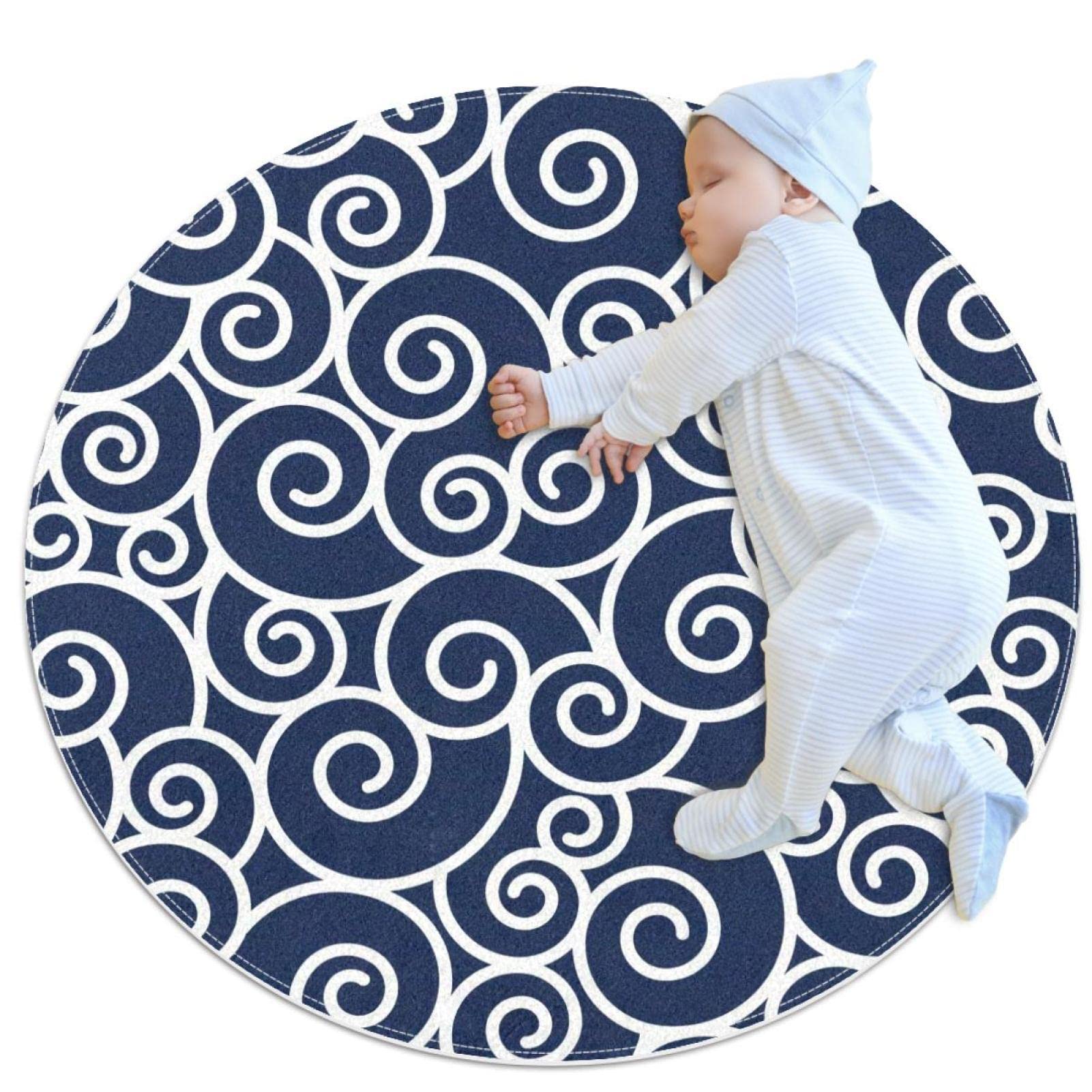 Tapis de salle de bain pour chambre et salon, grand tapis rond au motif faïence chinoise