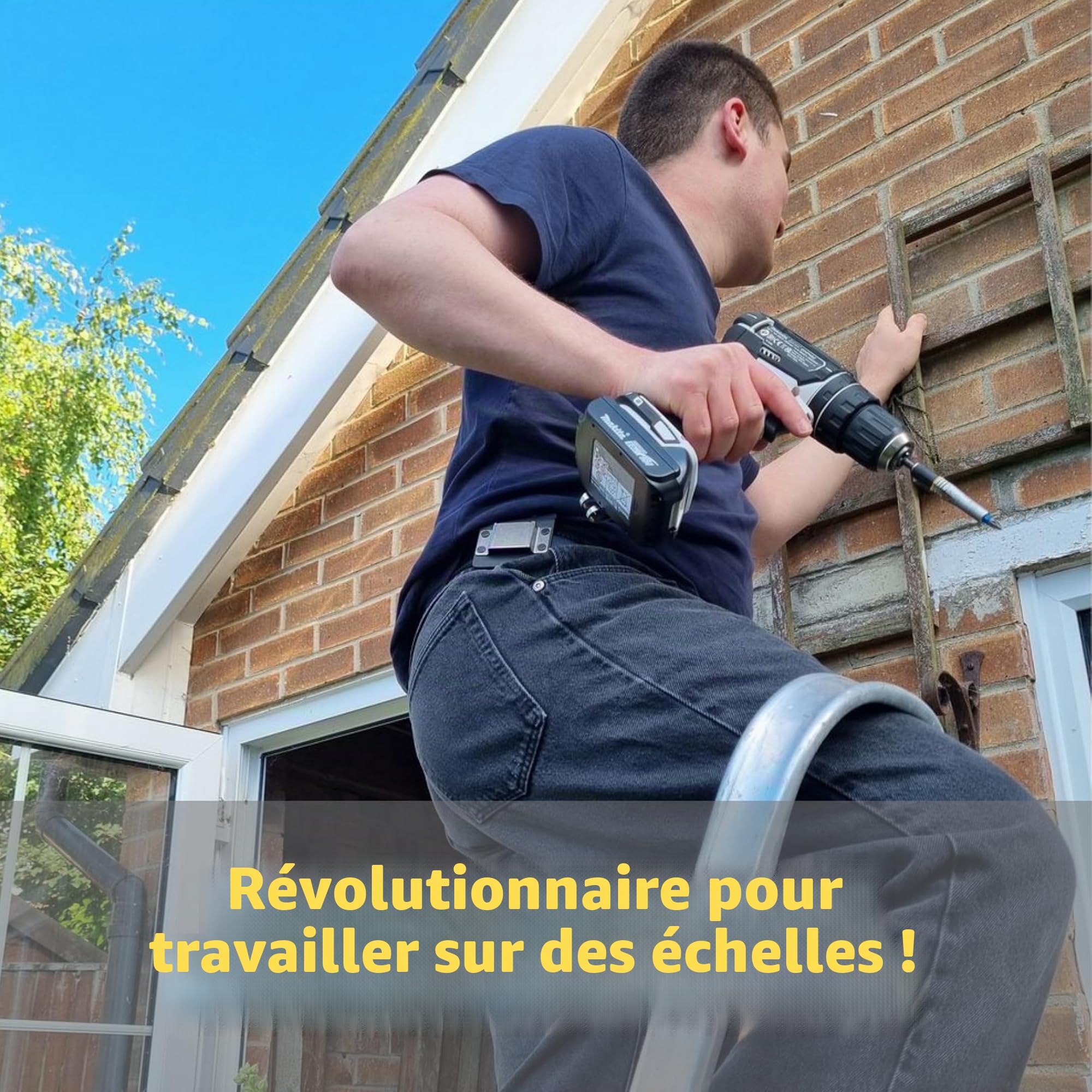 Holstery DriverMaster Pro Porte-Outils pour perceuse sans Fil, perceuse à Percussion, cloueuse, mètre Ruban ou Autres Outils avec Clips de Suspension, entièrement en métal, Noir