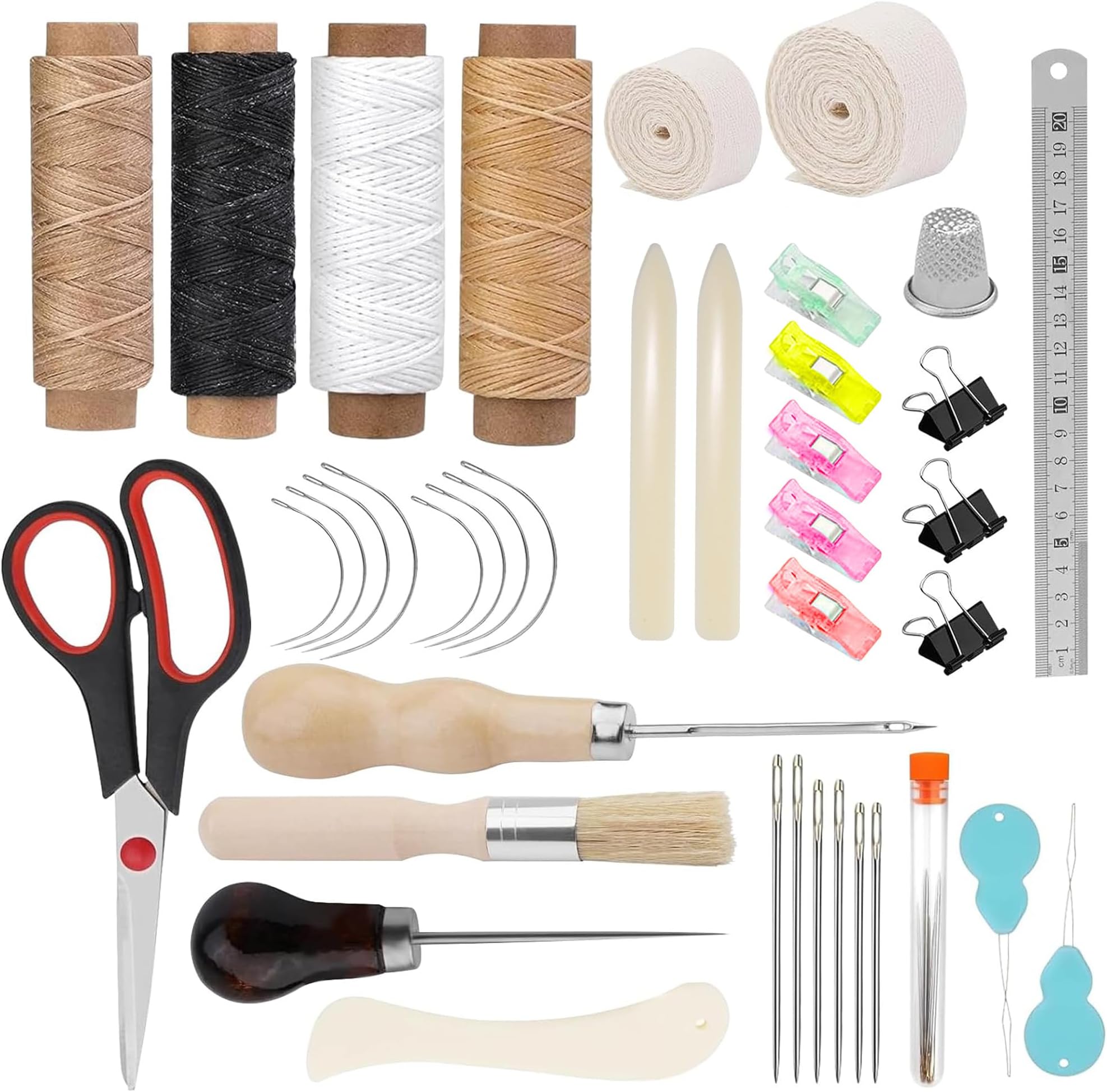 41-Piece Bookbinding Set Tool: Bookbinding Kit Starter Book Binding Tools with Binding Tape Folding Bone Waxed Thread Awl for DIY Beginners