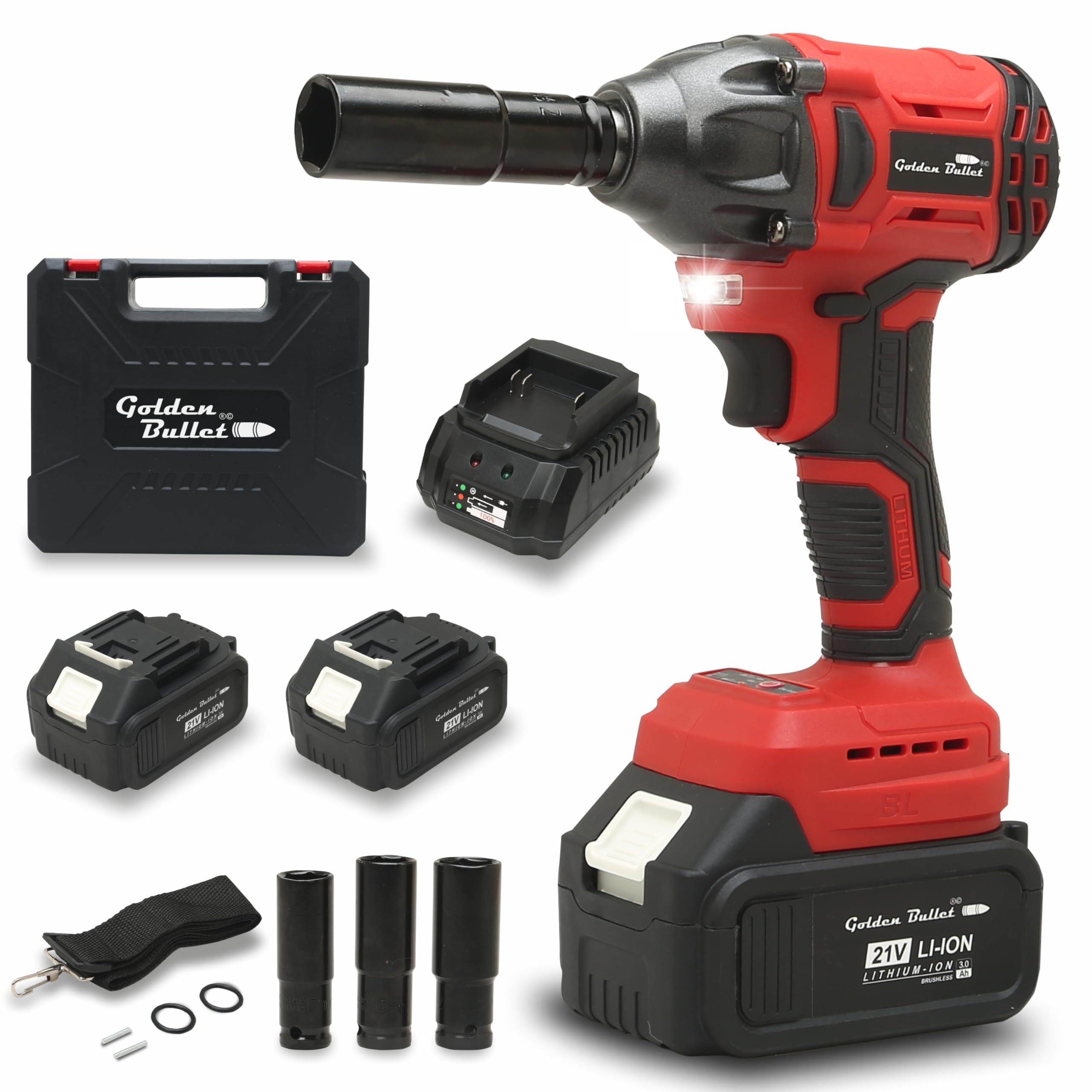 Golden Bullet® CIW 2145 Cordless Brushless Impact Wrench - 300 Nm Torque, 3.0Ah Li-ion Batteries, 1/2 inch Drive, LED Light with Forward/Reverse Rotation (B0D7W3PK9D) Amazon Price History, Amazon Price Tracker