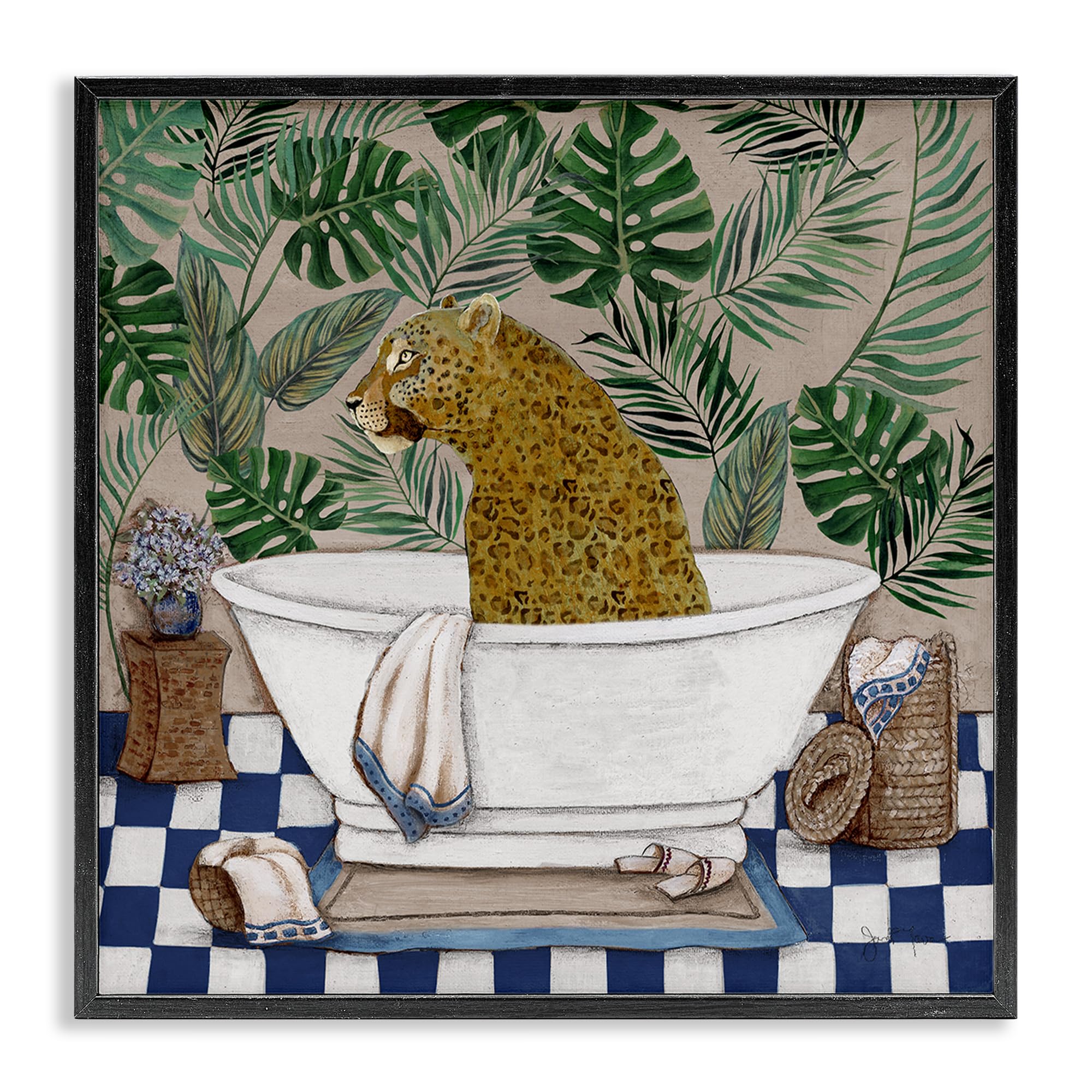 Stupell Industries Leopard In Tropical Bathtub 'Leopard In Tropical Bathtub'| Framed Giclee Art