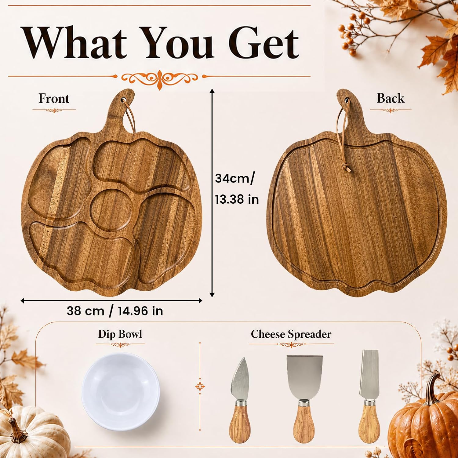 Defresit Halloween Pumpkin Charcuterie Board - 15" x 13" Acacia Wood Serving Tray for Fall Decor, Gothic Kitchen Accessories, Spooky Halloween Party Platter & Wooden Pumpkin Decor