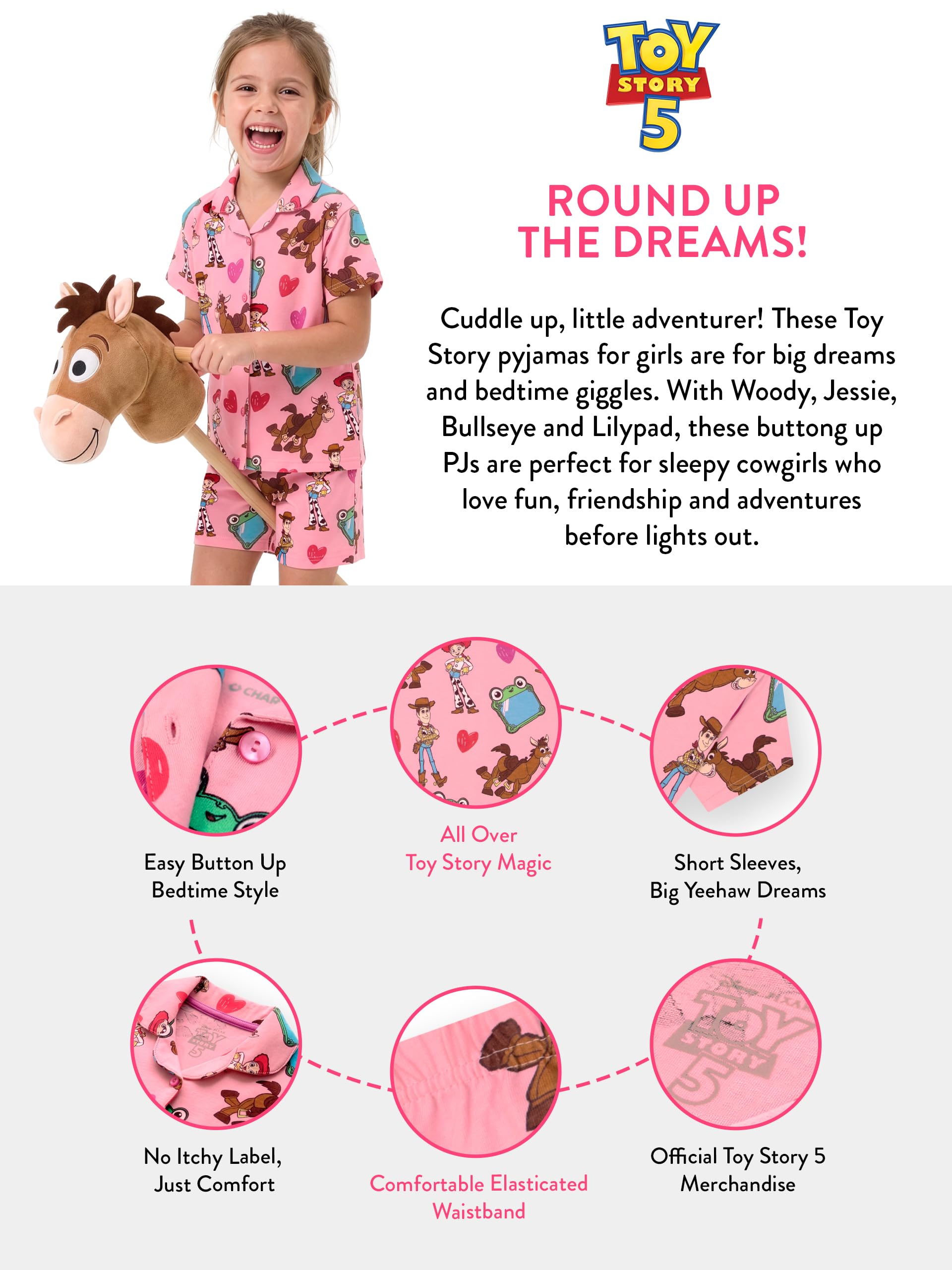 Disney Pigiami Ragazza, Toy Story Pigiama Bambino con Jessie, Woody & Bullseye, Pigiama Cotone Bambina Short Set, 2-8 Anni