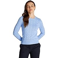 Tommy Hilfiger Donna Pullover Co Cable Scollo Rotondo, Blu (Vessel Blue)