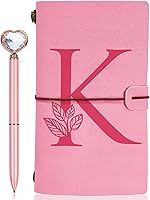 Vista 13 de Diario personalizado para regalo, diario de cuero con inicial rosa + juego de bolígrafo de corazón de diamante, cuaderno de viaje, bloc de notas