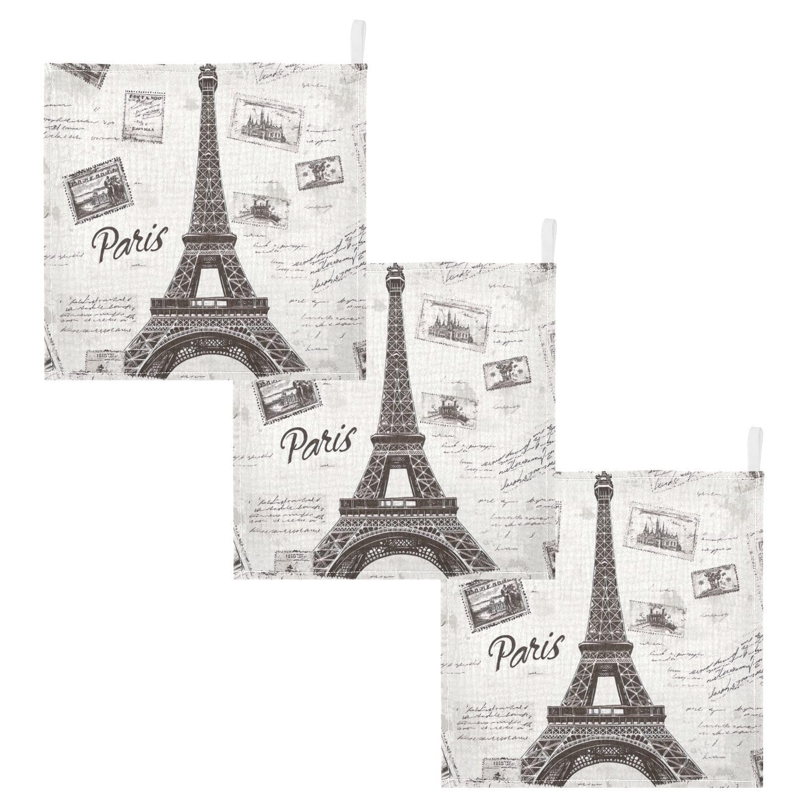 Nander Grey Paris Tower Baby Muslin Washcloths 3PCS- Soft Face Cloths for Newborn Absorbent Bath Wash Cloths Wipes