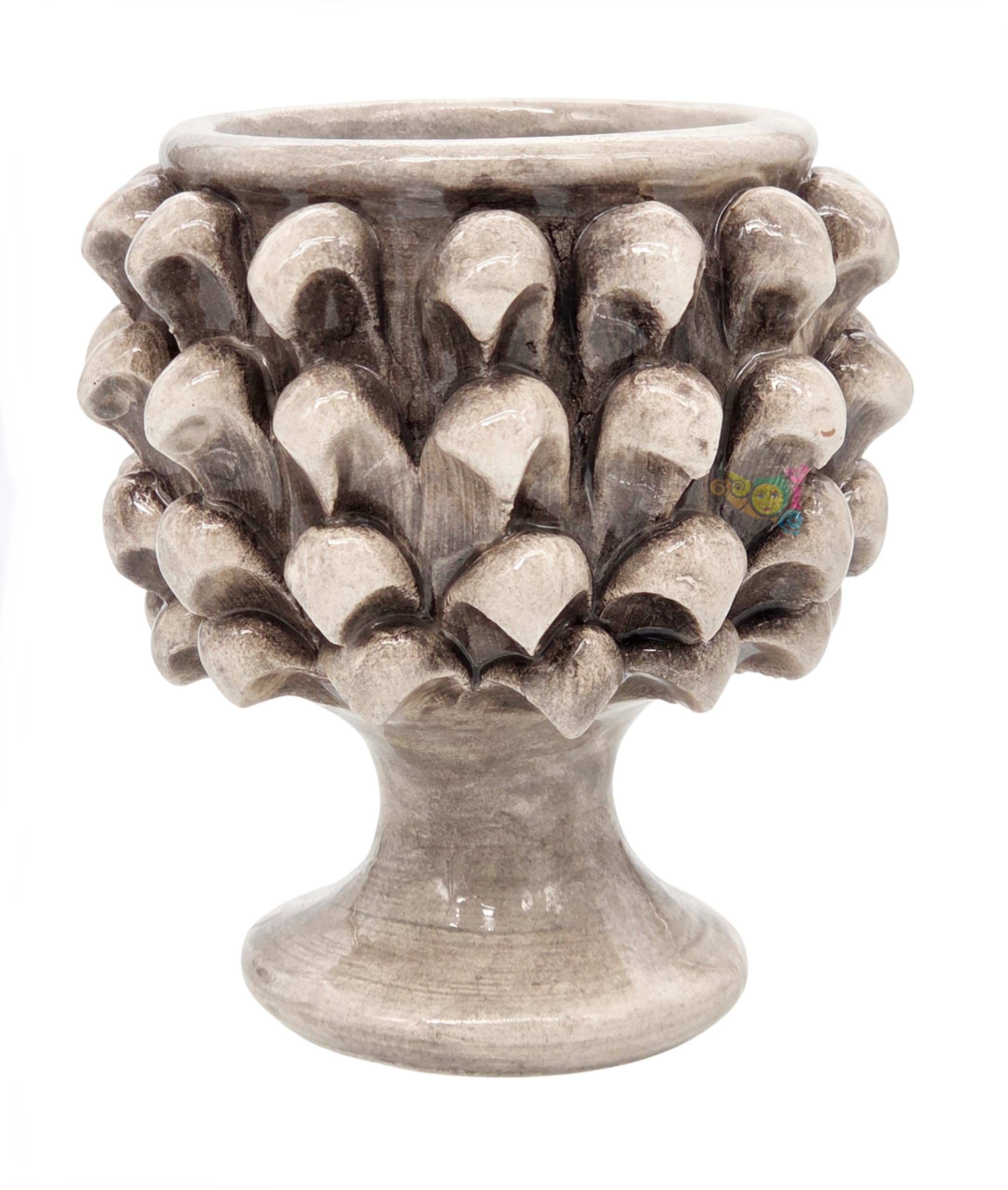 sicilia bedda - Mezza Pigna Siciliana in Ceramica di CALTAGIRONE - Realizzata Interamente a Mano - Vaso Porta Fiori - Ogni Realizzazione è Unica per Voi (Diametro 10, Bianco Antico)