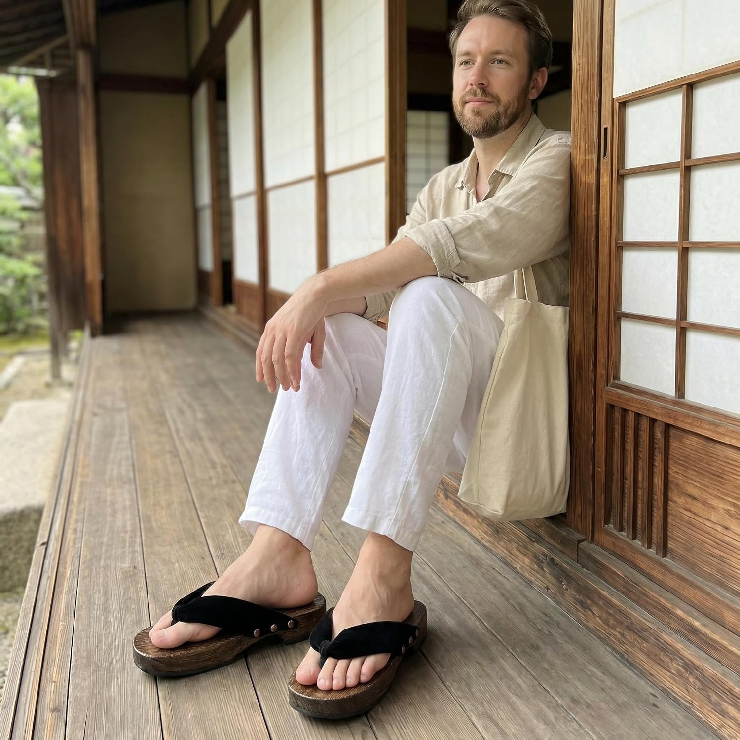 Anime Cosplay Men Wooden Clogs with Tabi Socks Japanese Geta Sandals Traditional Kimono Slippers